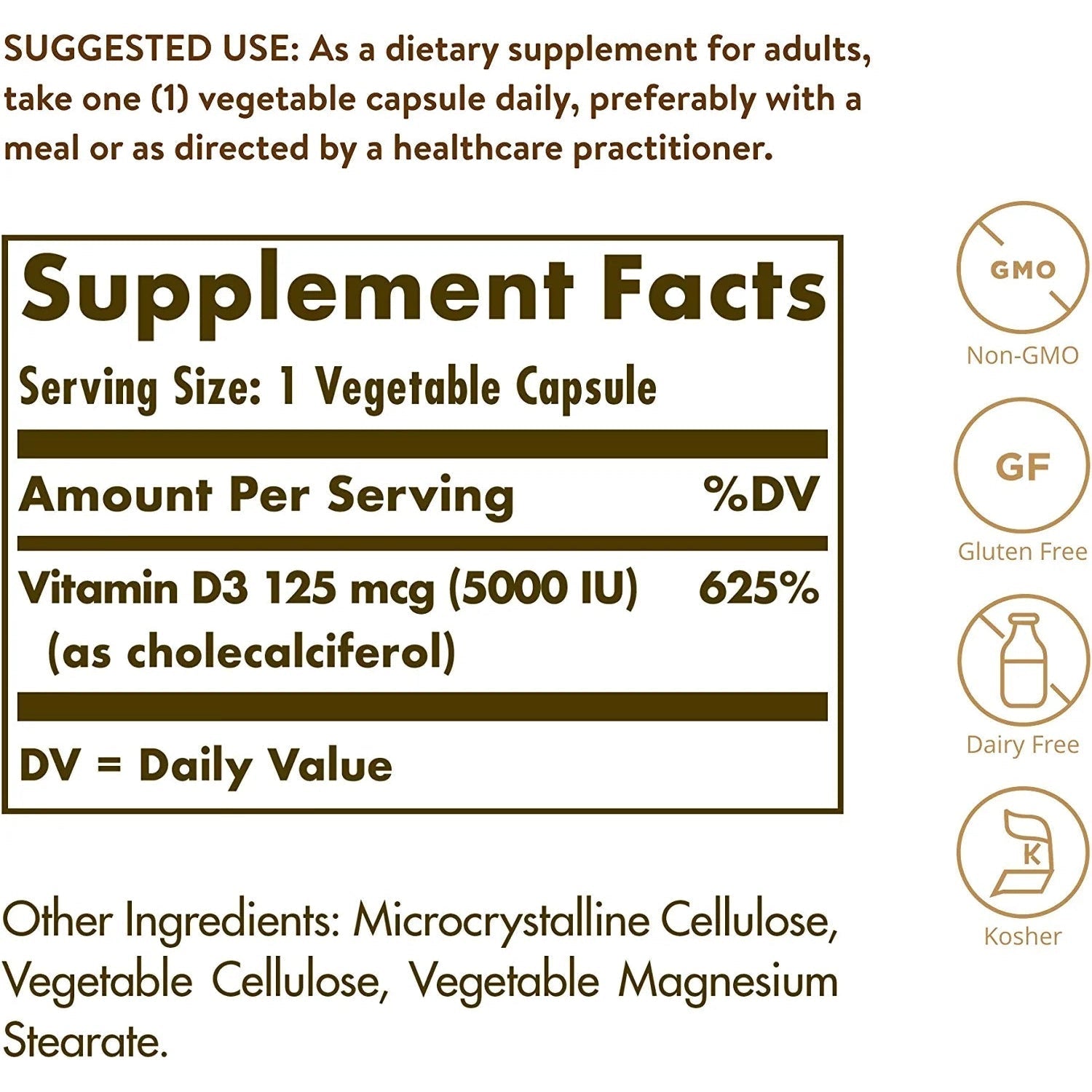 Solgar Vitamin D3 (Cholecalciferol) 125 mcg (5000 IU) - High Potency Vitamin D Supplement for Immune Support, Bone Health & Mood Regulation | Supports Healthy Immune System, Strong Bones & Overall Wellness