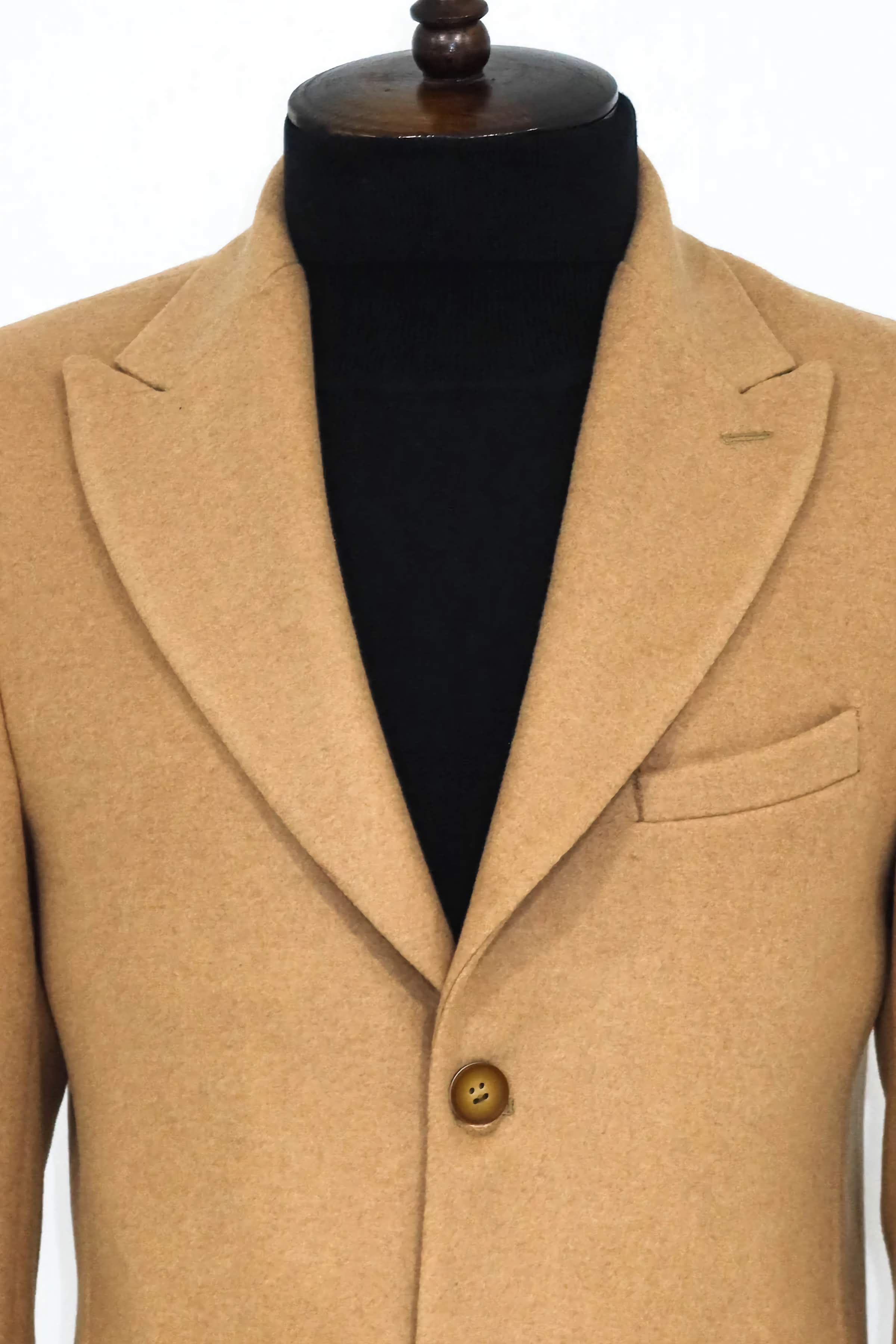 Stylish Camel Wide Lapel Wool Peacoat Slim Fit for Men - Perfect for Winter Fashion & Formal Occasions