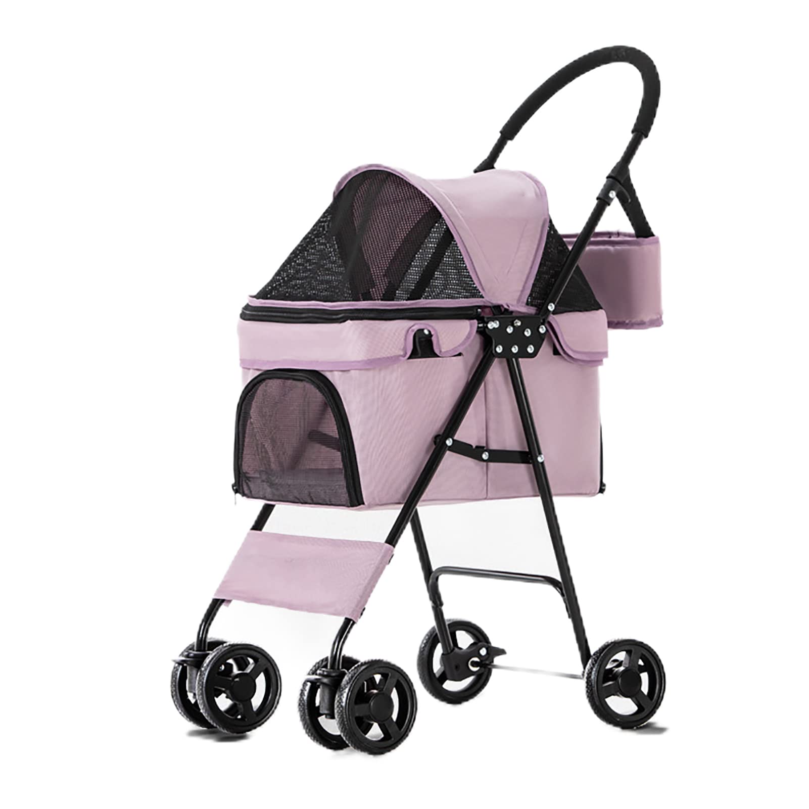 HGML Foldable 4-Wheel Pet Stroller for Medium Dogs & Cats - Durable Jogger Travel Carrier with Storage Bags (Pink) | Perfect for Outdoor Walks, Park Visits & Vet Trips