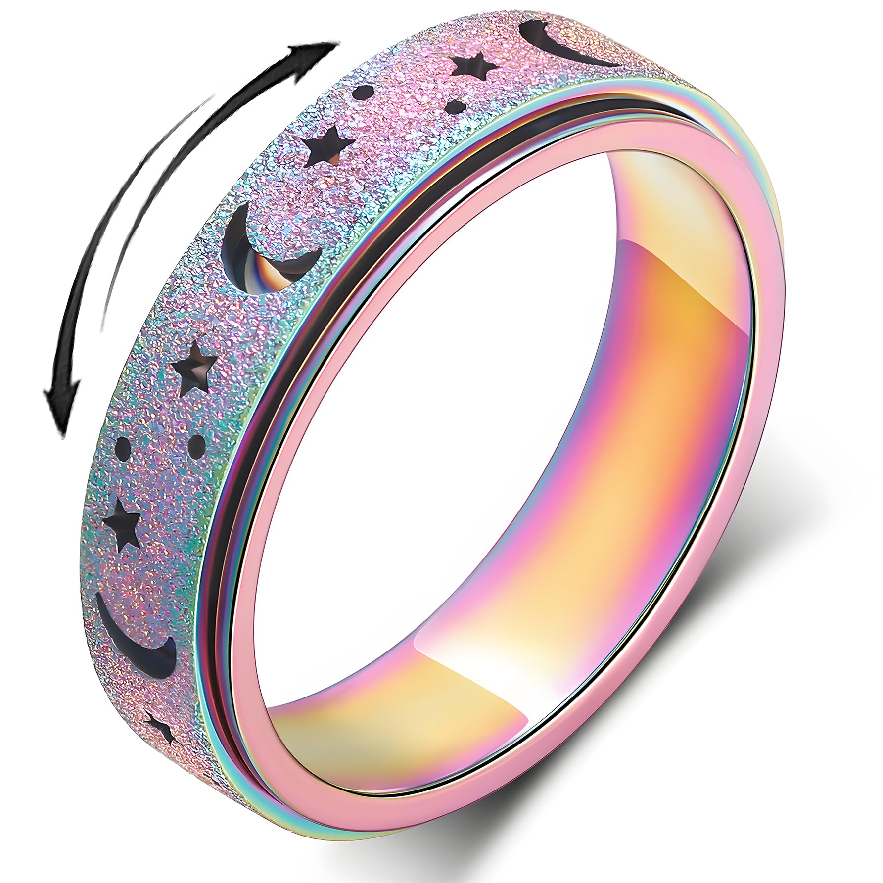 Anxiety Spinner Ring for Women & Men - Moon Star Design for Stress Relief