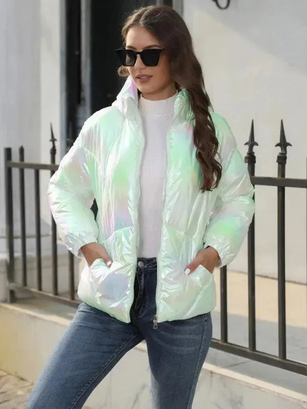 Shiny Hooded Women's Parka Jacket - Waterproof Winter Coat with Warm Faux Fur Lining for Outdoor Activities & City Fashion