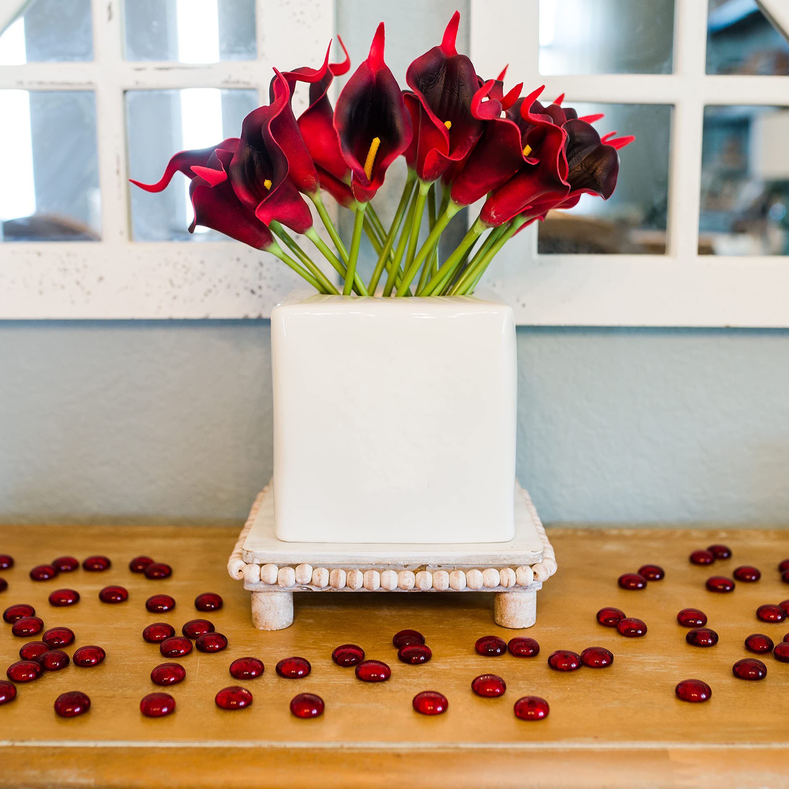 Galashield Red Flat Glass Marbles - 5 LBS (Approx. 450 Pieces) Vase Filler Gems, Decorative Pebbles for Floral Arrangements, Centerpieces, Wedding Decor & Home Decoration