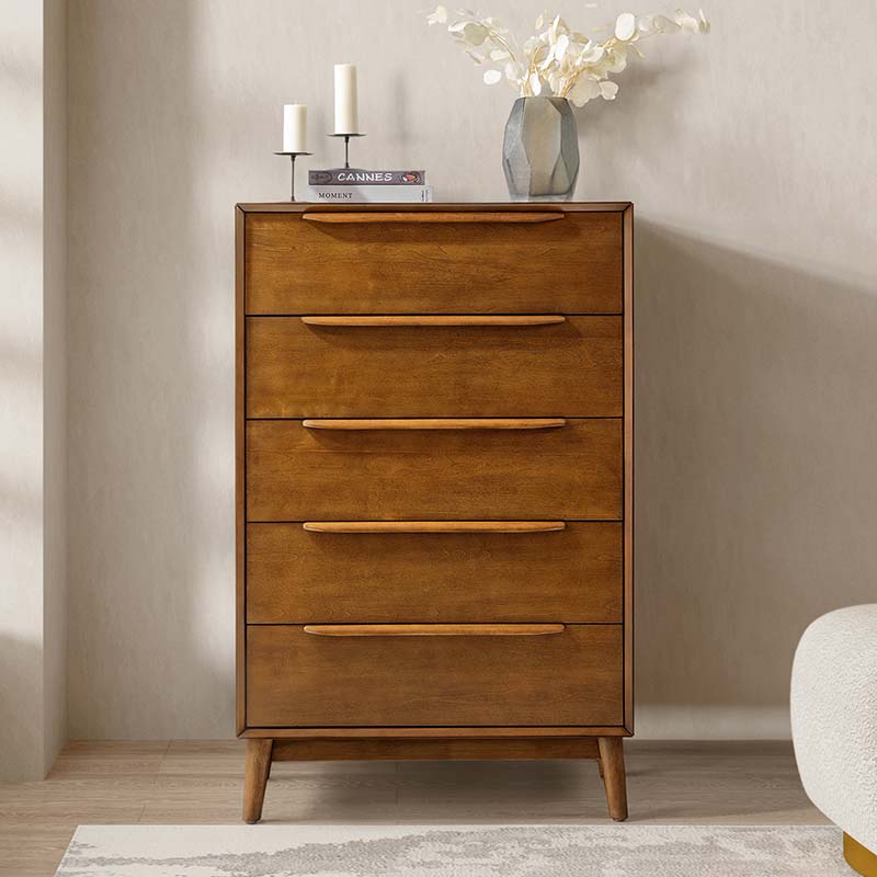 Raimunda 5-Drawer Solid Wood Chest Dresser - Sturdy Bedroom Storage Organizer for Clothes, Linens & Accessories | Perfect for Master Bedroom, Guest Room or Nursery