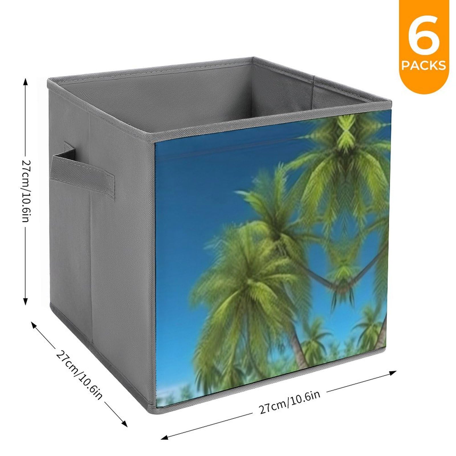 6-Pack Collapsible Storage Bins with Handles - Large Woven Storage Baskets for Closet, Home Organization | Hawaiian Beach Palm Tree Design | Perfect for Bedroom, Bathroom, Kids' Toys & Seasonal Clothing Storage