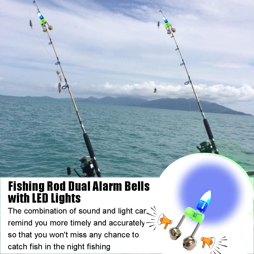 20 Pcs LED Fishing Bells with Lights - 10 Pcs Rod Bait Alarm & Clip Tips for Night Fishing | Waterproof, Durable Accessories for Freshwater & Saltwater Anglers (Ideal for Catfish, Bass, Trout)