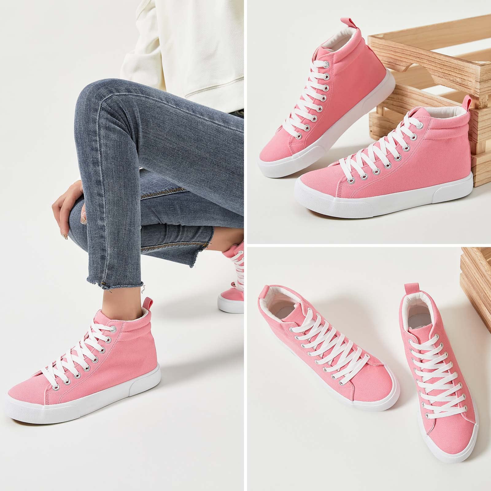 Yageyan Women's High Top Canvas Sneakers - Classic Fashion Sneakers for Women, Comfortable Walking Shoes in White & Black - Perfect for Casual Outfits, Street Style & Everyday Wear