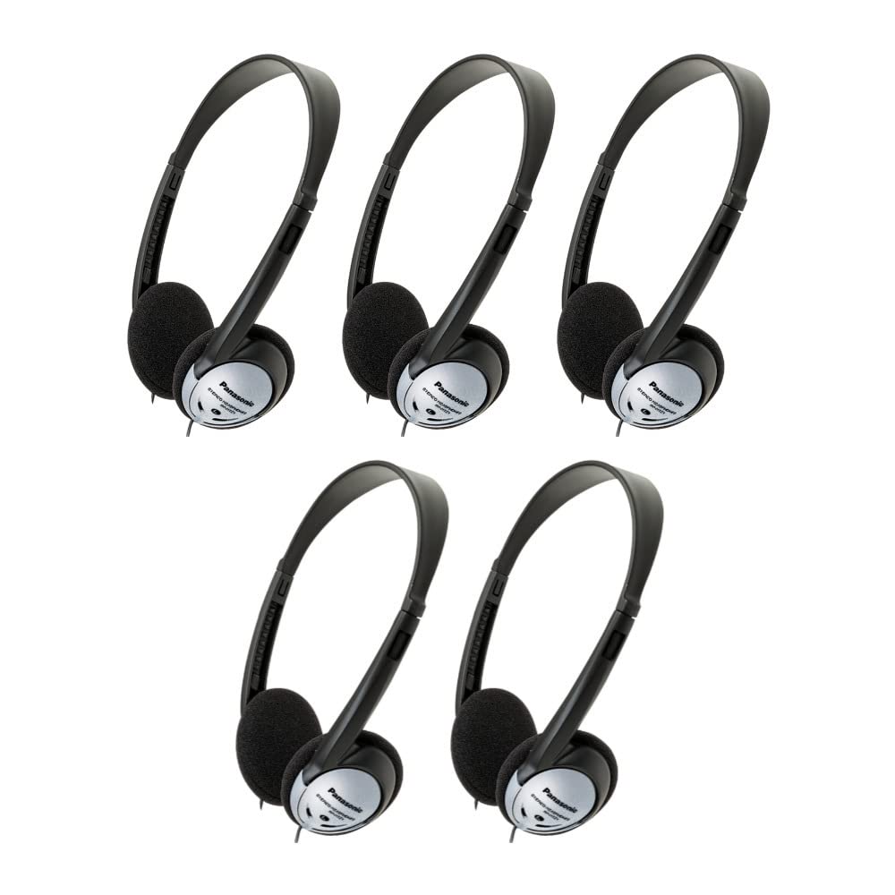 Panasonic RP-HT21 Lightweight On-Ear Headphones with XBS Bass Sound - 5 Pack Set for School, Office, Travel & Gaming
