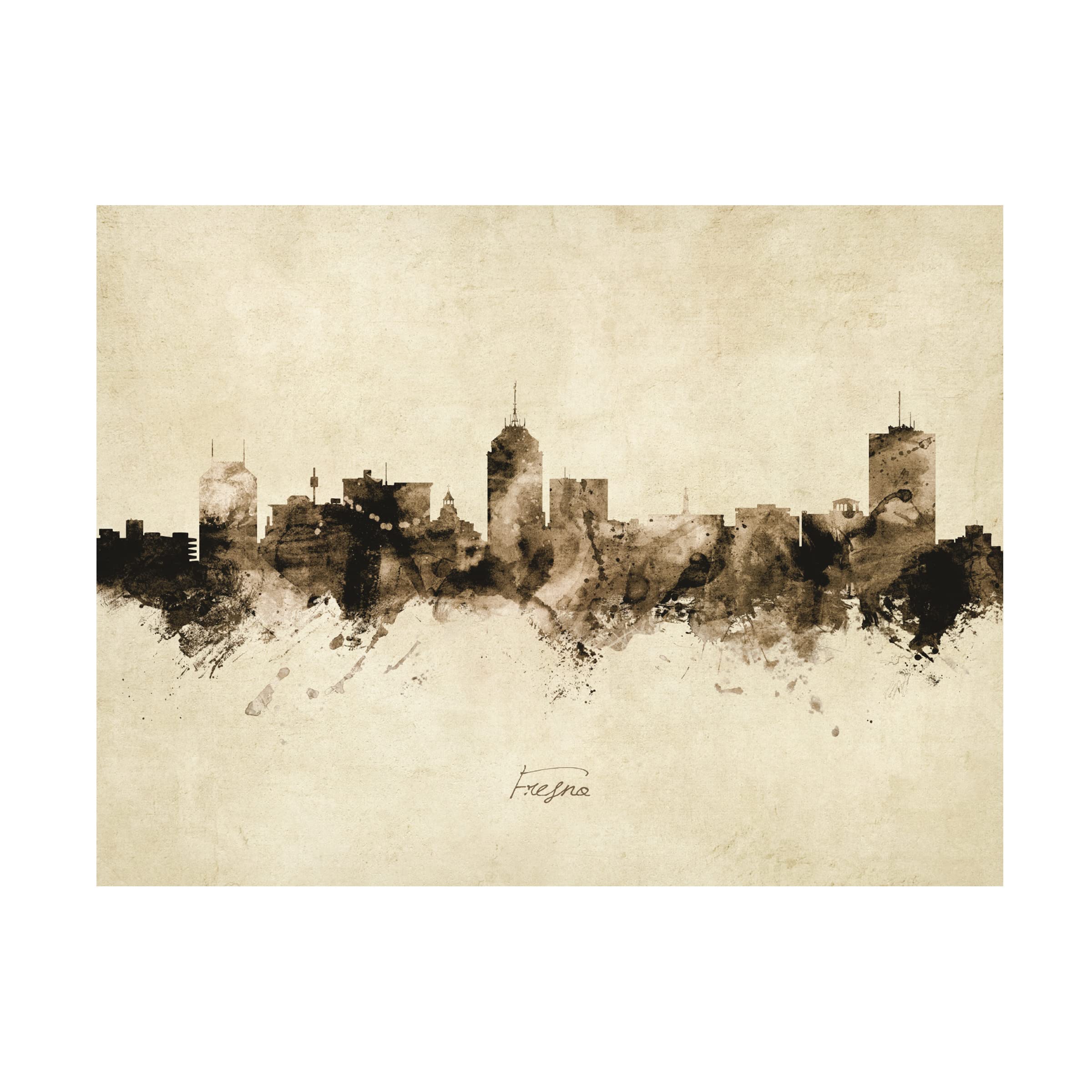 Michael Tompsett Fresno California Skyline Vintage Canvas Art Print - Premium Wall Decor for Living Room, Bedroom & Office