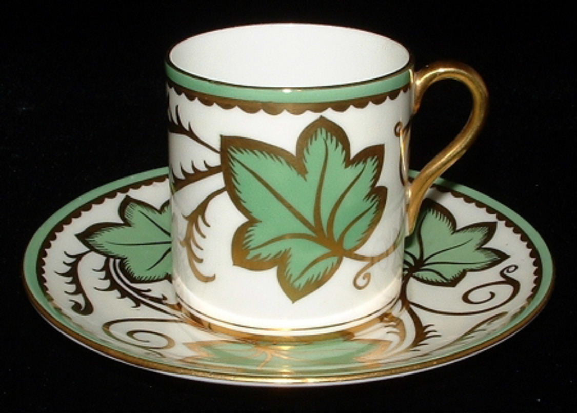Vintage Shelley Mocha Coffee Cup and Saucer Set with Ivy Pattern and Gold Trim - 1940s Demi Size for Afternoon Tea, Collectible Ceramics, English Tea Party Decor