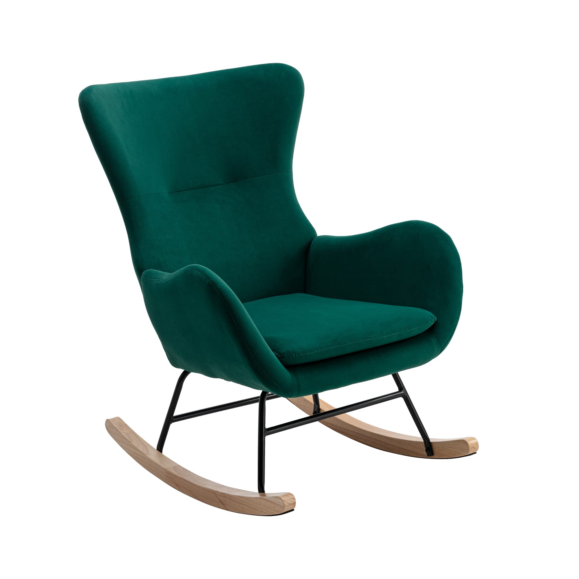 Comfy Upholstered Rocking Glider Chair - Nursery, Living Room, Bedroom & Balcony Reading Armchair (Green) - Perfect for Nursing, Relaxing & Decor