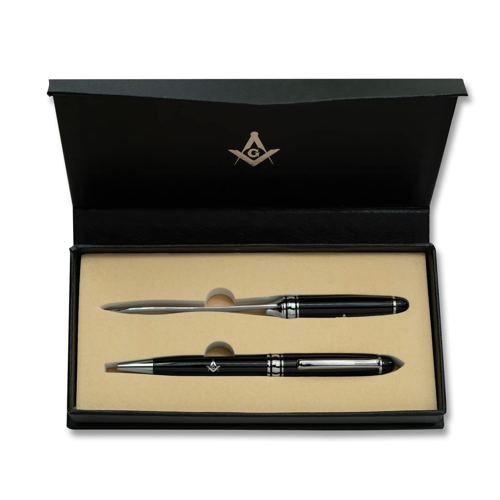 Masonic Engraved Pen and Letter Opener Set - Premium Gift Box for Freemasons, Lodge Members & Collectors - Perfect for Ceremonies, Meetings & Special Occasions