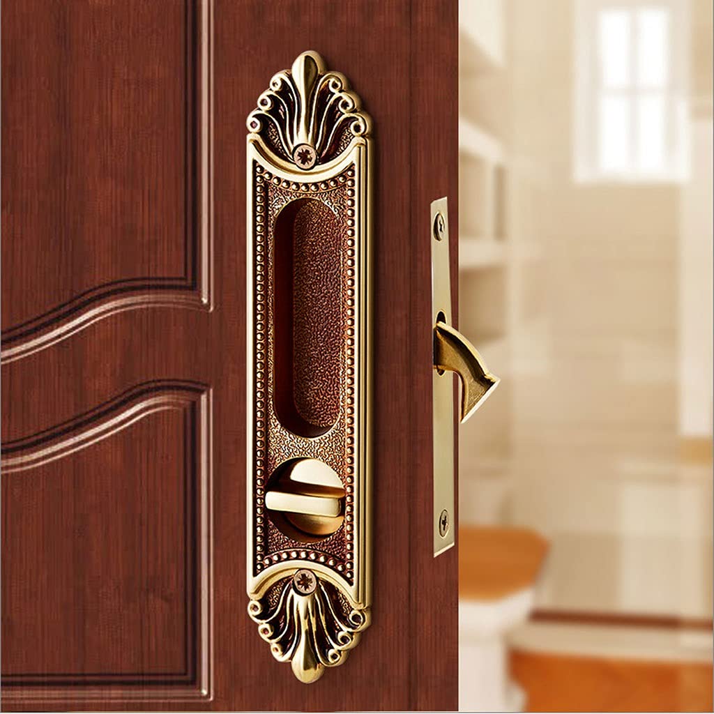 Pure Copper Sliding Door Knob Lever with Key - Concealed Hook Lock Handle for Bedroom Doors (Bronze) | Secure & Stylish Interior Door Solution for Homes & Offices