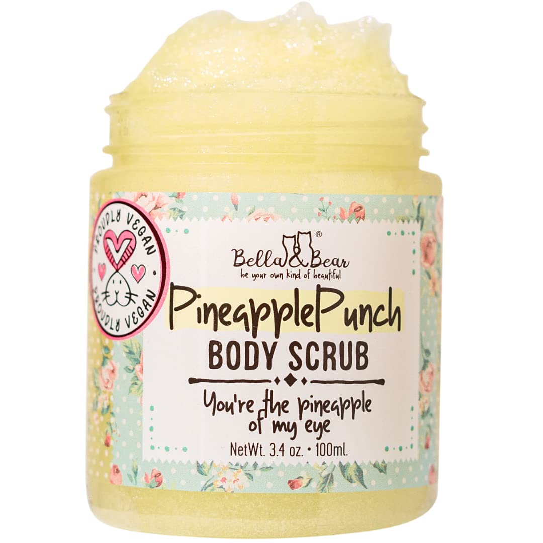 Bella & Bear Mini Travel Size Pineapple Bundle - Exfoliating Body Scrub, Luxurious Whipped Bath Soap & Nourishing Body Butter Set | Perfect for Vacation, Spa Day & Gifts