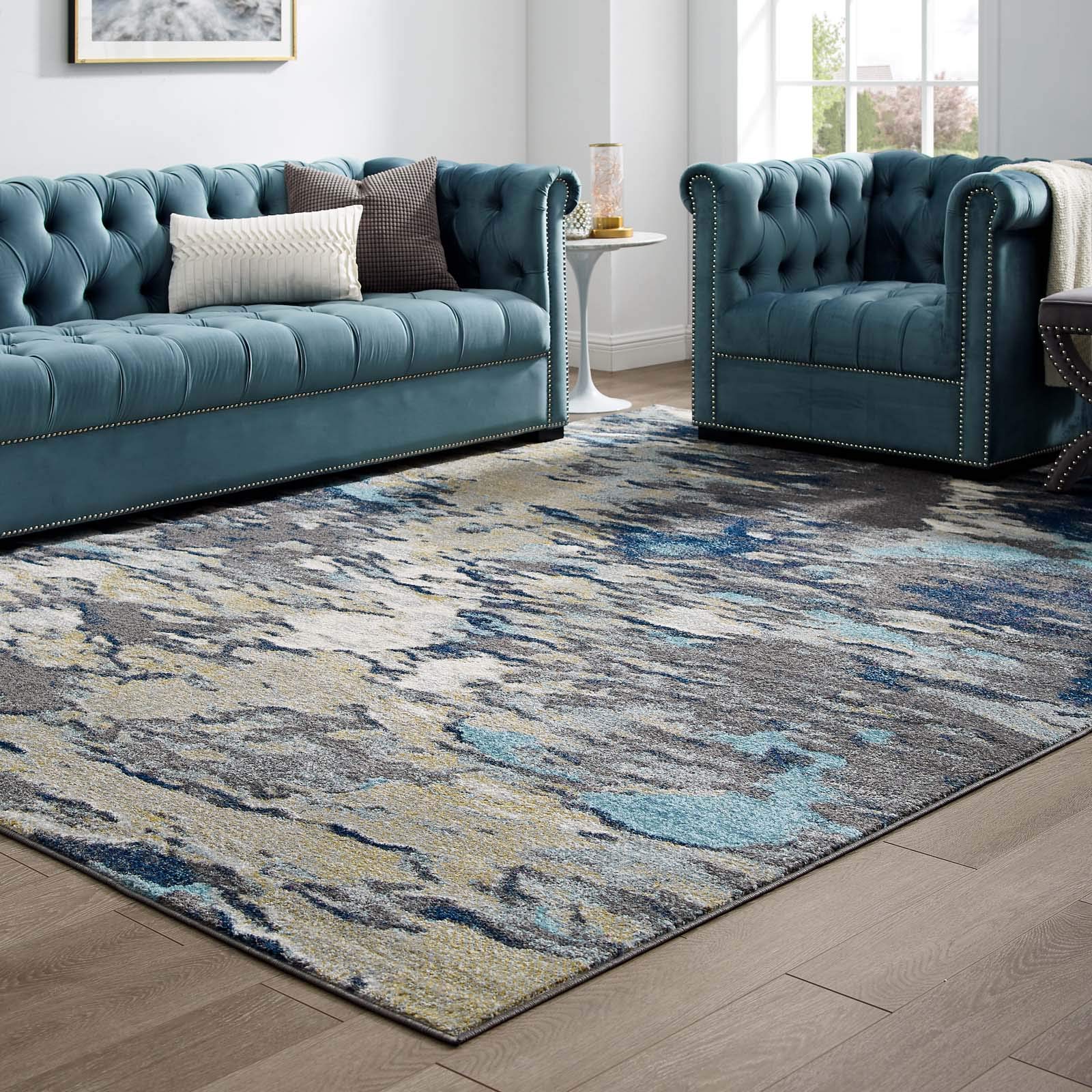 Modern Contemporary Urban Design Blue Area Rug - Soft Fabric Living Room Carpet for Lounge, Hallway Runner - Perfect for Home Decor, Bedroom, Office & Dorm
