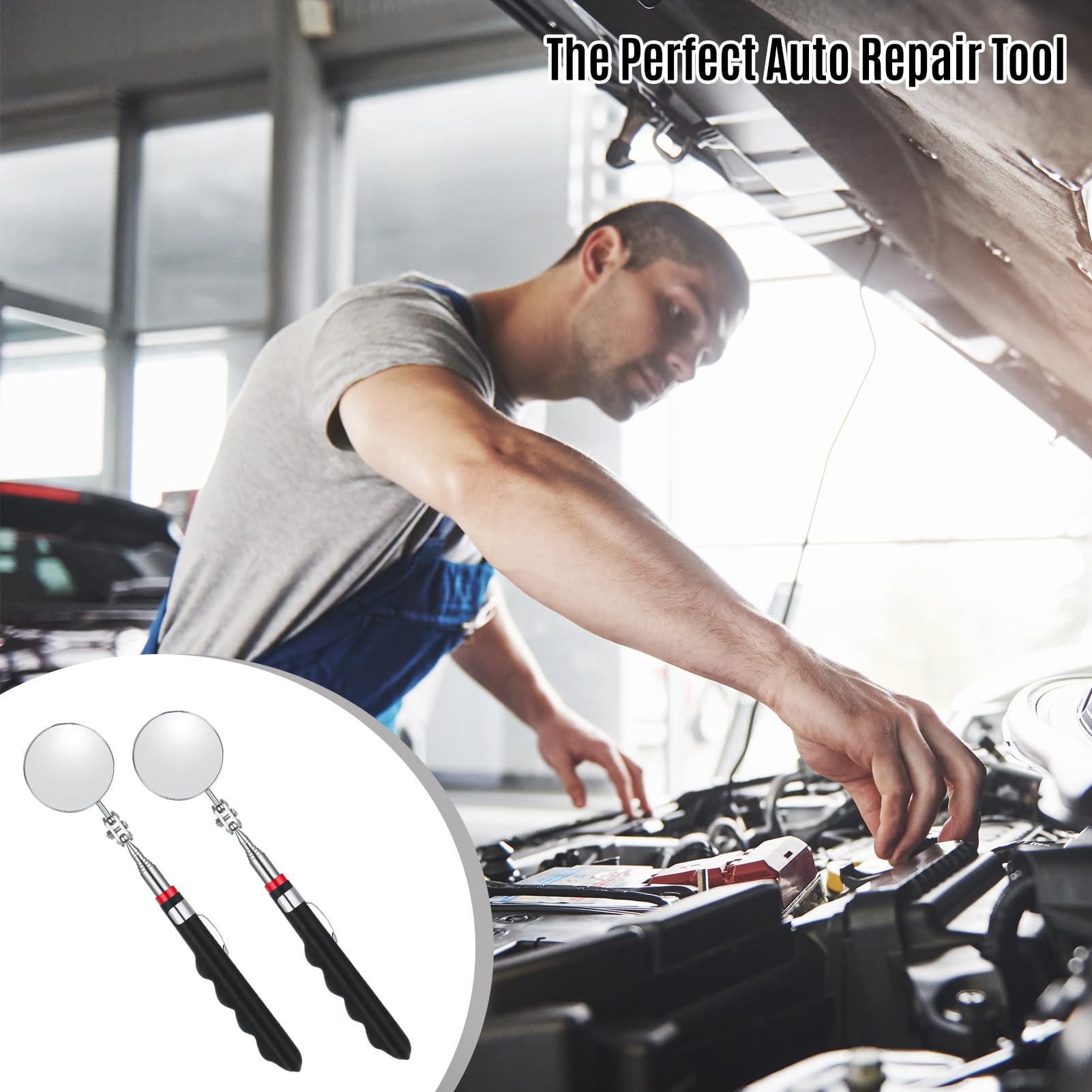 6-Piece Telescoping Inspection Mirror Set - 30 Inch Retractable Mechanical Mirror Tool for Under Vehicle Inspection & Car Visual Reflector - Perfect for Auto Repair, DIY Maintenance & Safety Checks