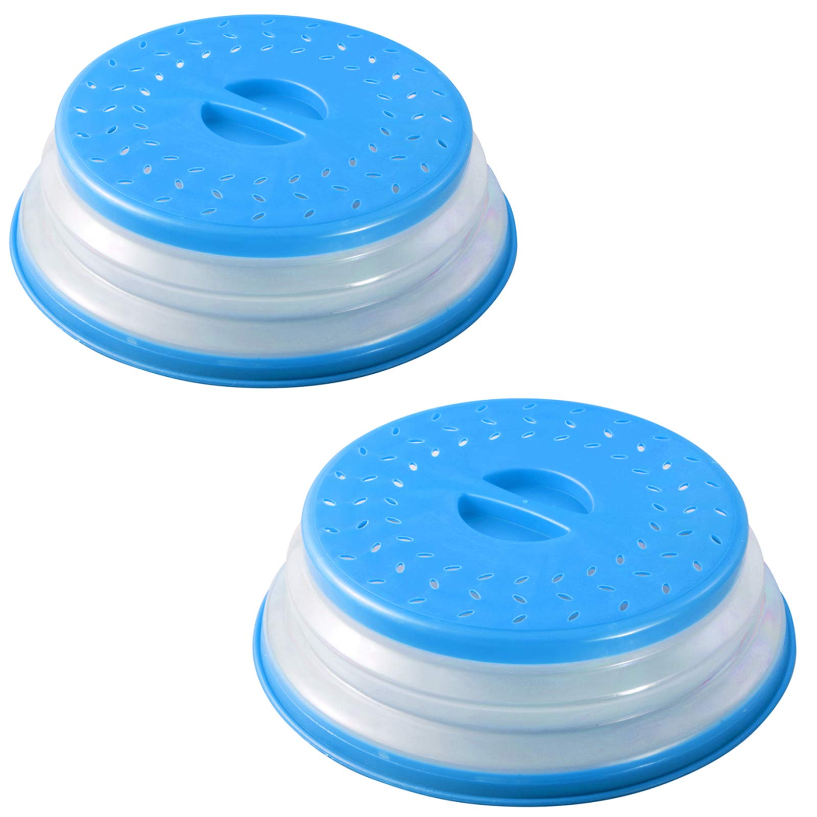 2 Pack Microwave Splatter Cover – Vented Collapsible Microwave Food Cover with Easy Grip Handle, Dishwasher-Safe, BPA-Free Silicone & Plastic – 10.5 Inch Round (Blue) – Perfect for Reheating Food & Preventing Messes in Microwave
