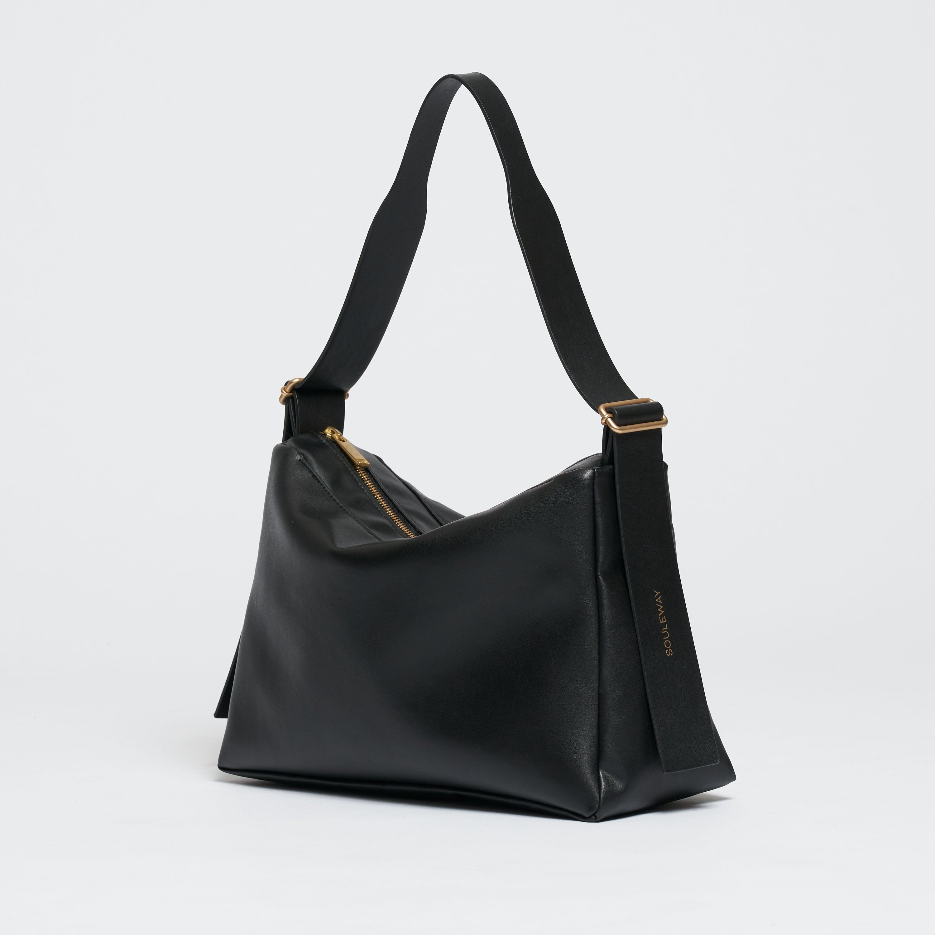 Oleatex Vegan Olive Leather Slouchy Shoulder Bag for Women - Night Black | Eco-Friendly Crossbody Purse | Perfect for Work, Travel & Everyday Use
