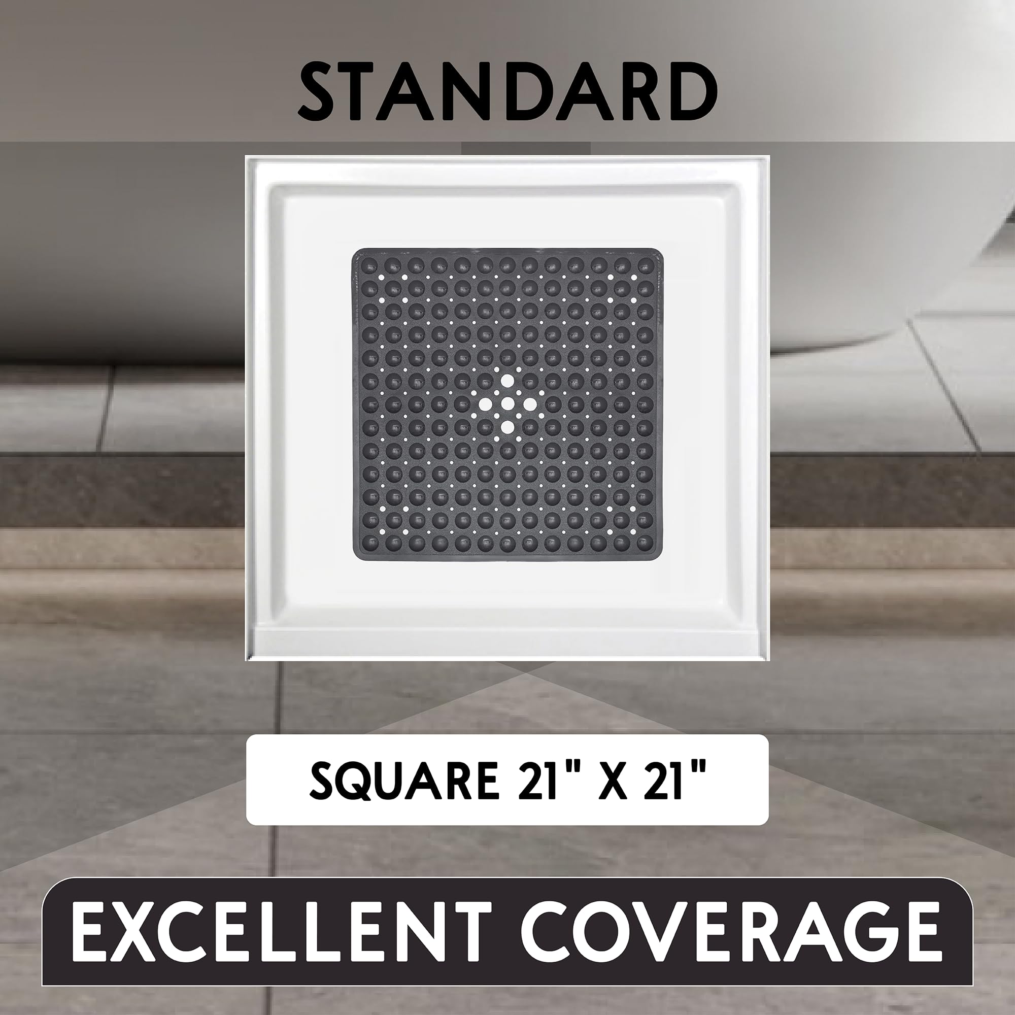 ENKOSI 21x21 Inch Square Non-Slip Shower Mat for Elderly - Aqua Blue Bathroom Floor Mat with Strong Grip, Water Drainage & Quick Dry - Perfect for Showers, Bathtubs, and Wet Areas to Prevent Falls