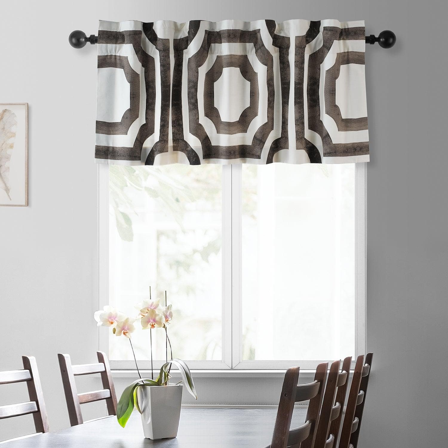 Mecca Brown Geometric Printed Cotton Window Valance - Stylish Home Decor for Living Room, Bedroom & Kitchen - Light Filtering Window Treatment for Modern Interior Design