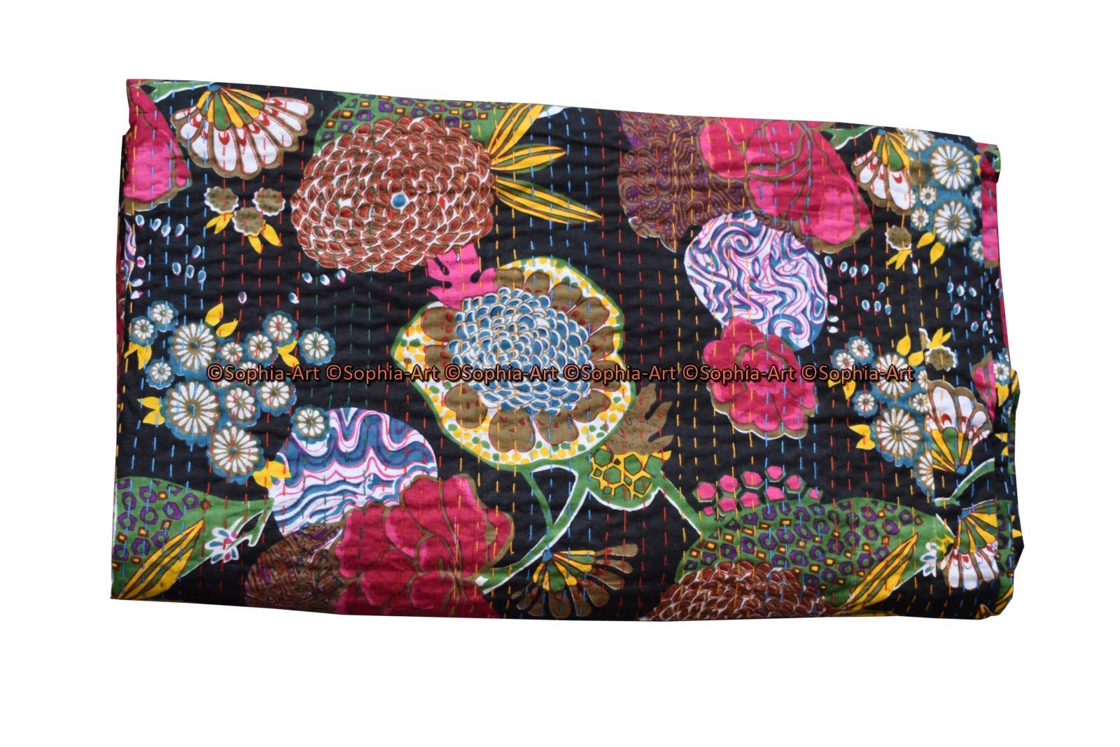Sophia-Art Reversible Indian Kantha Quilt - Twin/King Size 108
