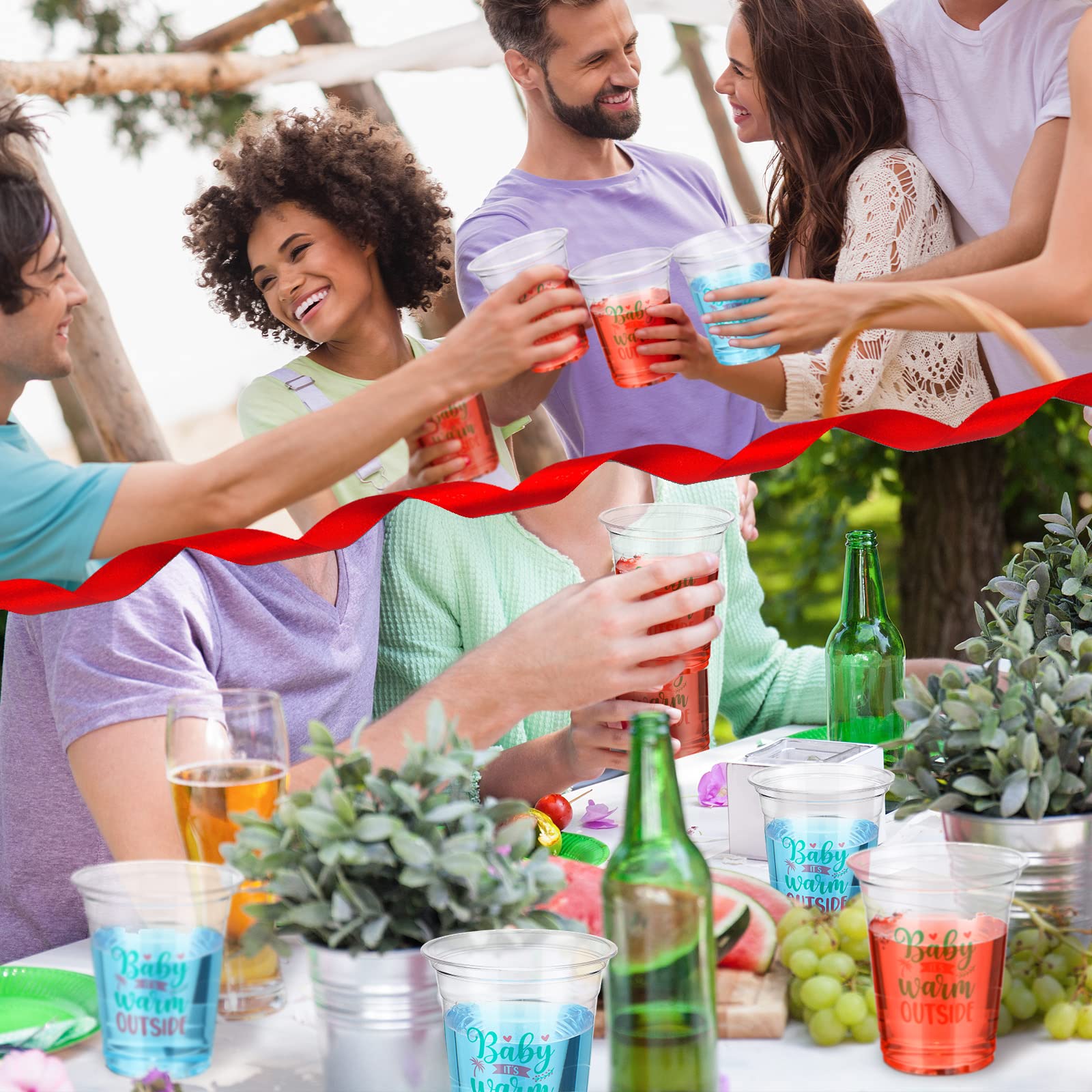 50 Pcs Christmas in July Disposable Plastic Cups - 12oz Clear Tropical Party Cups for Summer BBQs, Beach Parties & Holiday Celebrations - Baby It's Warm Outside Themed Decorations