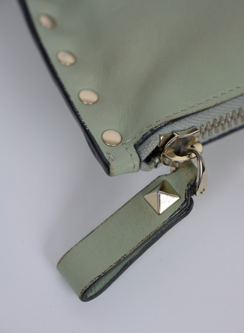 Valentino Rockstud Pochette Handbag in Sage Green - Perfect for Evening Parties & Date Nights
