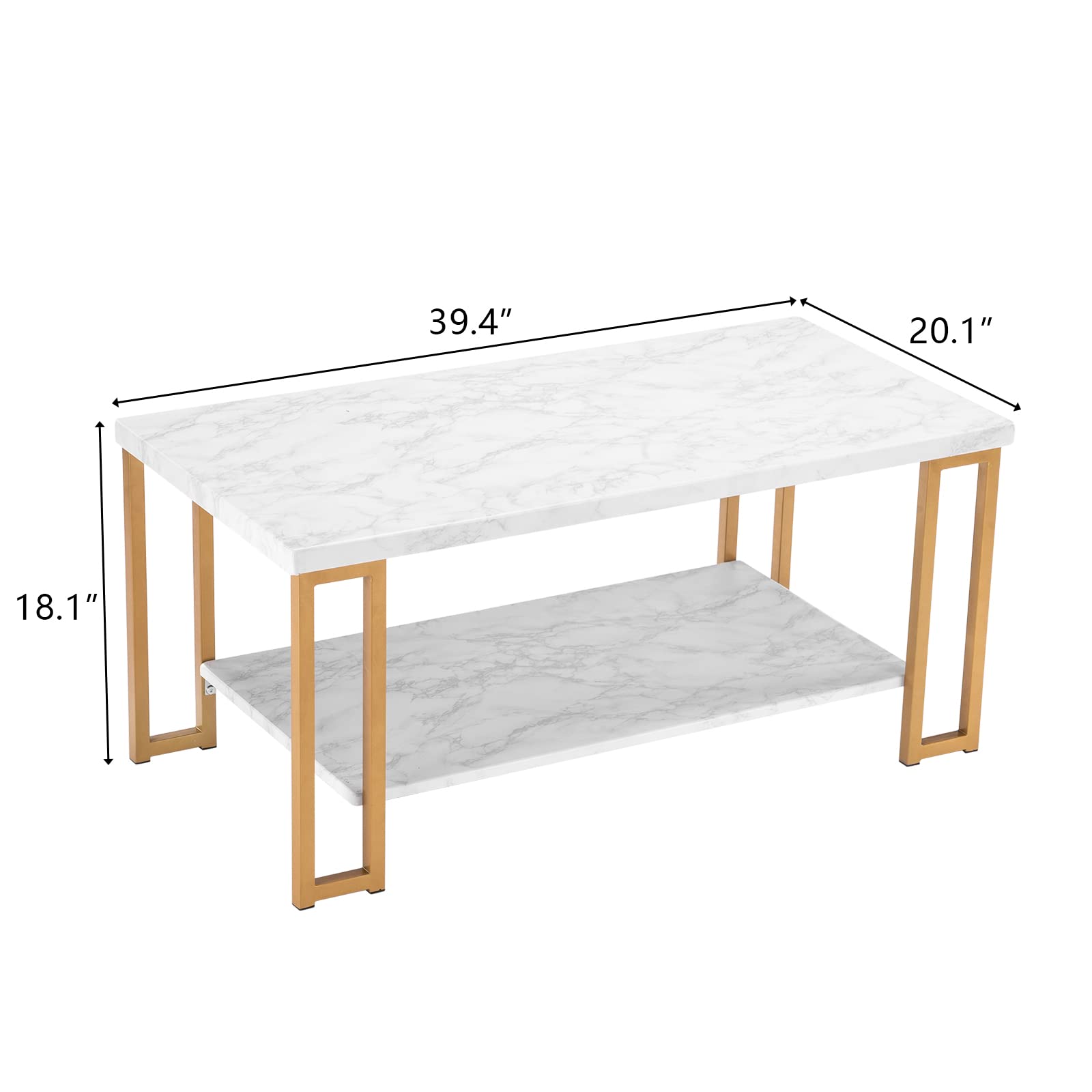 Modern Golden Iron Pipe & Marble PVC Coffee Table - 41.7