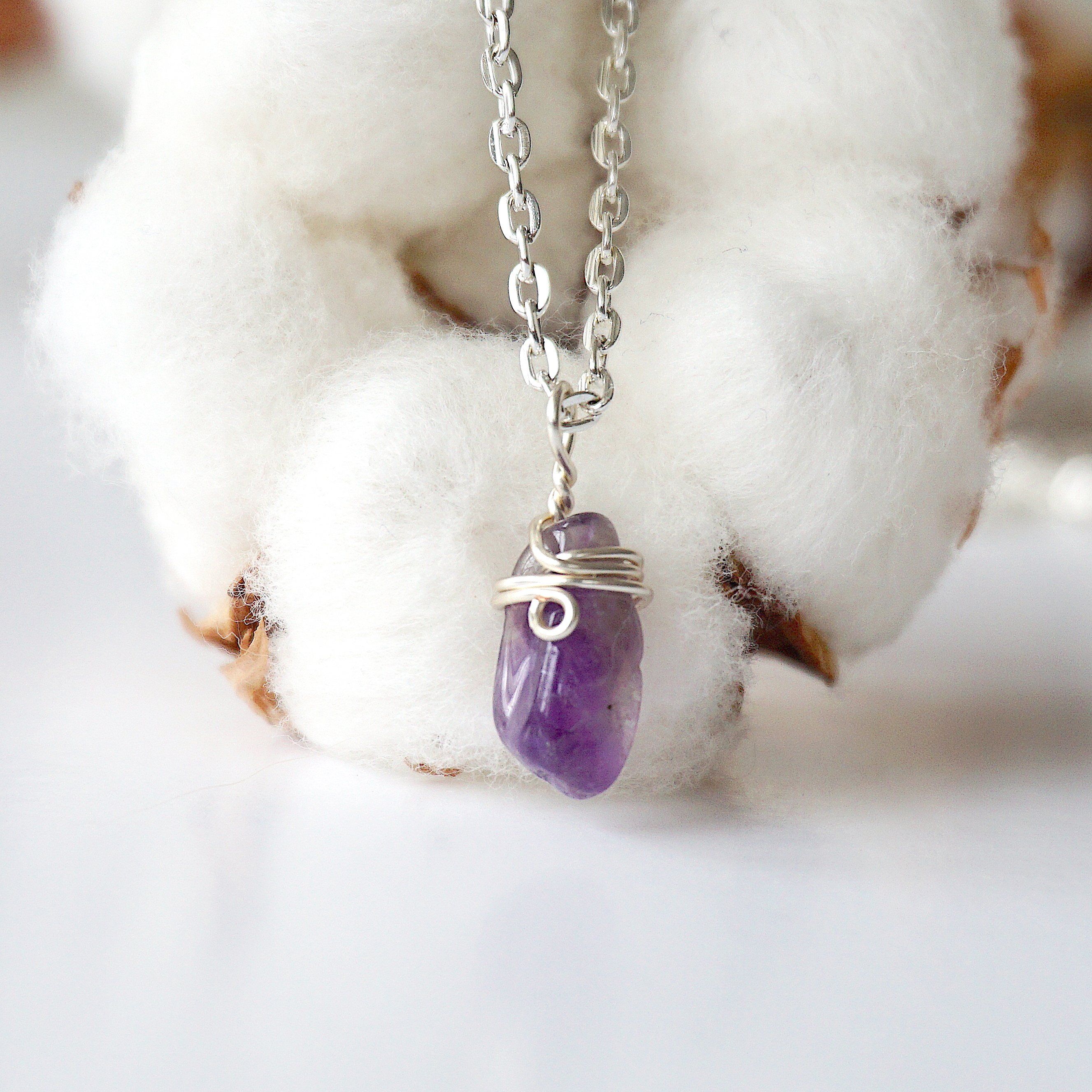 Amethyst Necklace for Women - Sterling Silver Plated Wrapped Charm Pendant - Elegant Jewelry Gift for Birthday, Anniversary & Everyday Wear