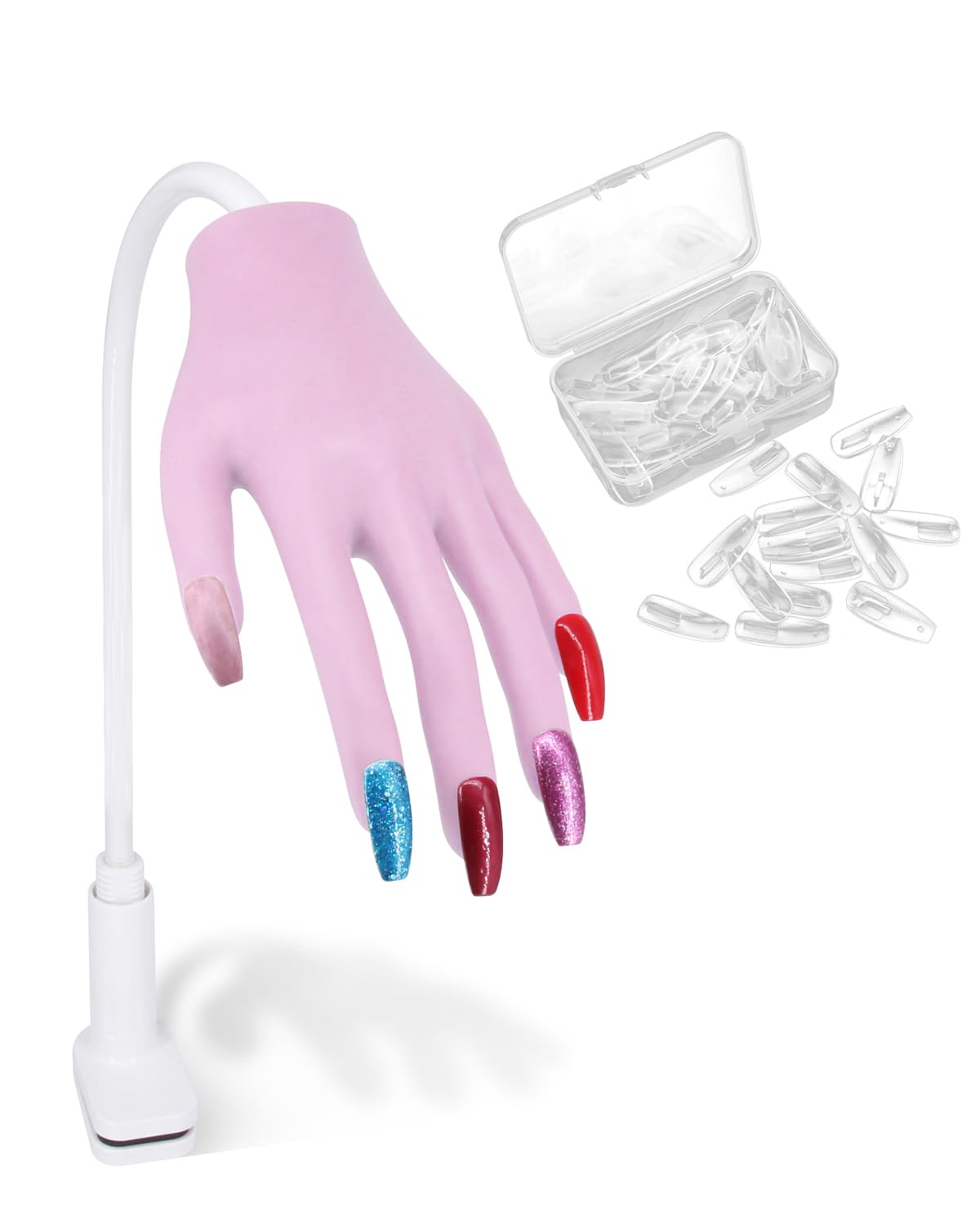 Professional Silicone Practice Hand for Acrylic Nails - Flexible Bendable Training Hand with Clear Nail Tips (Purple) - Perfect for Nail Art Students, Beginners & Salon Practice - Durable & Non-Slip Design for Realistic Nail Training