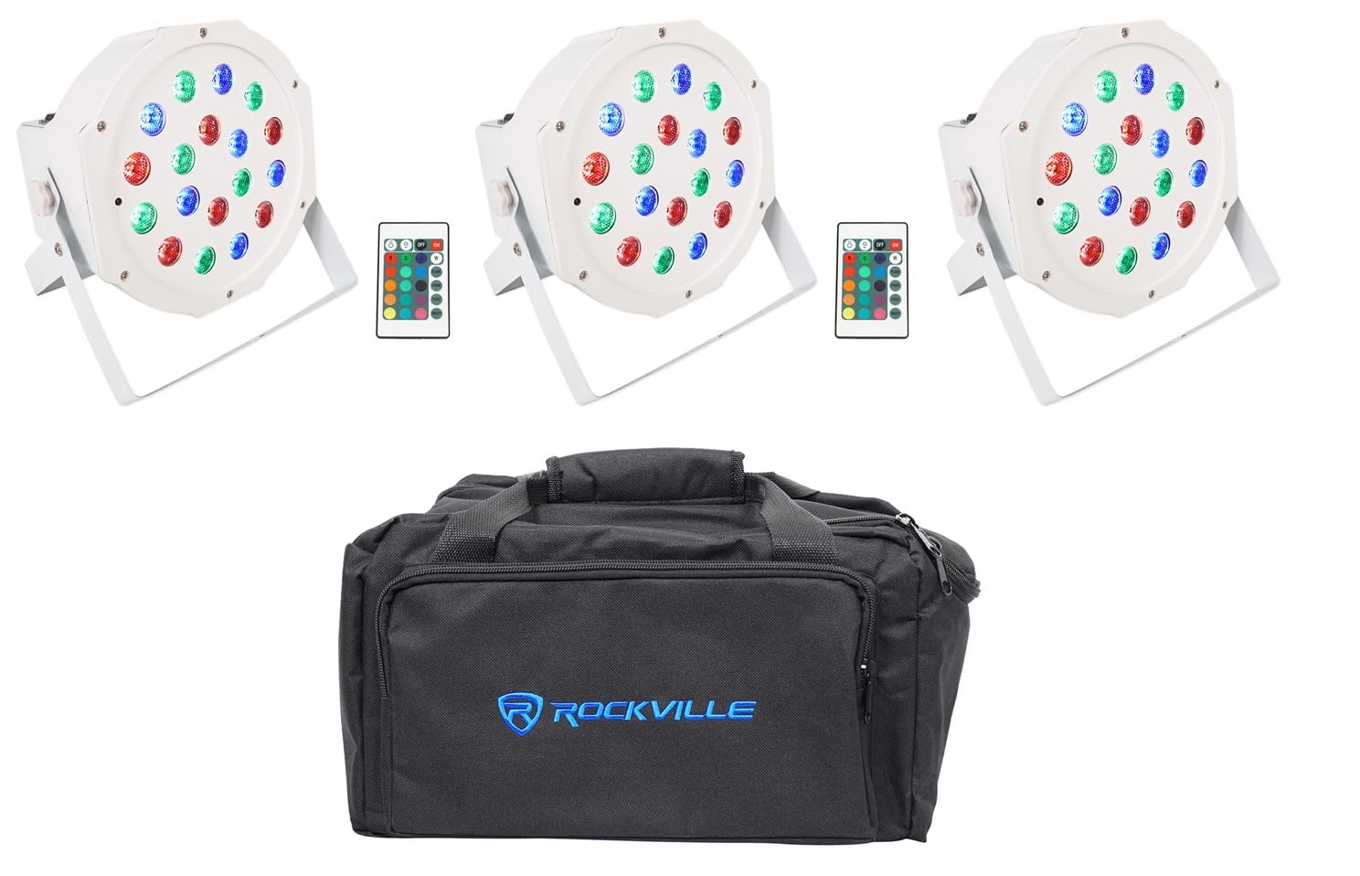 Rockville PAR 50 White Rechargeable LED DMX DJ Wash Lights (3-Pack) with Carrying Bag - Professional Stage Lighting for Concerts, Clubs, and Events