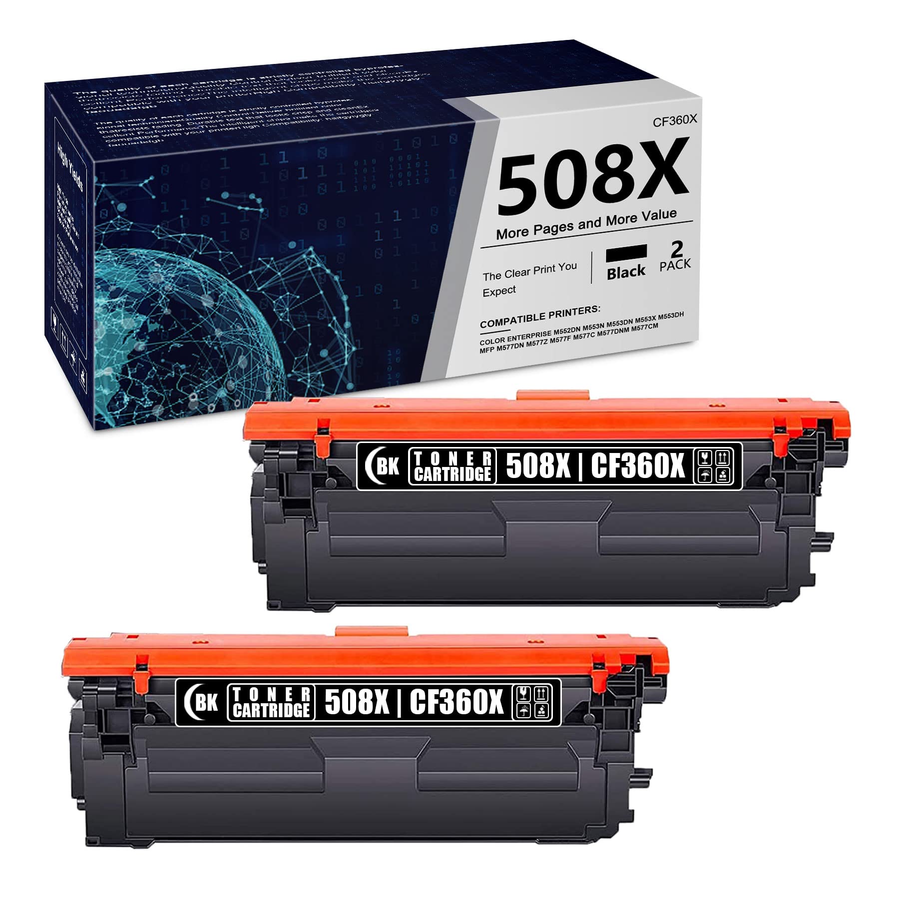 ZEOSEROE 2-Pack Black Toner Cartridge Replacement for HP 508X | CF360X - Compatible with HP Color Enterprise M552dn, M553n, M553dn, M553x, M553dh, MFP M577dn, M577z, M577dnm, M577cm Printers (508A CF360A) - High-Yield Printing for Office & Home Use