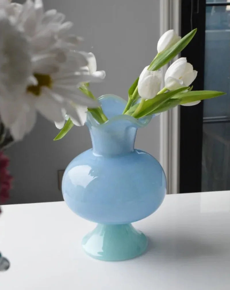 Lily Bloom Pedestal Glass Vase - Elegant 12