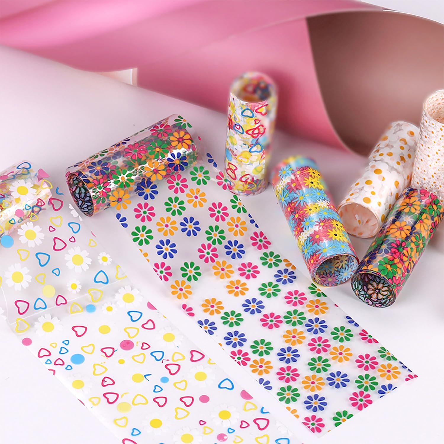 10 Rolls Holographic Daisy Nail Transfer Foil - Iridescent Nail Art Foil for Manicure Designs, 3D Nail Stickers for Women (Flower & Holographic Patterns) - Perfect for DIY Nail Art, Salon Use, and Special Occasions