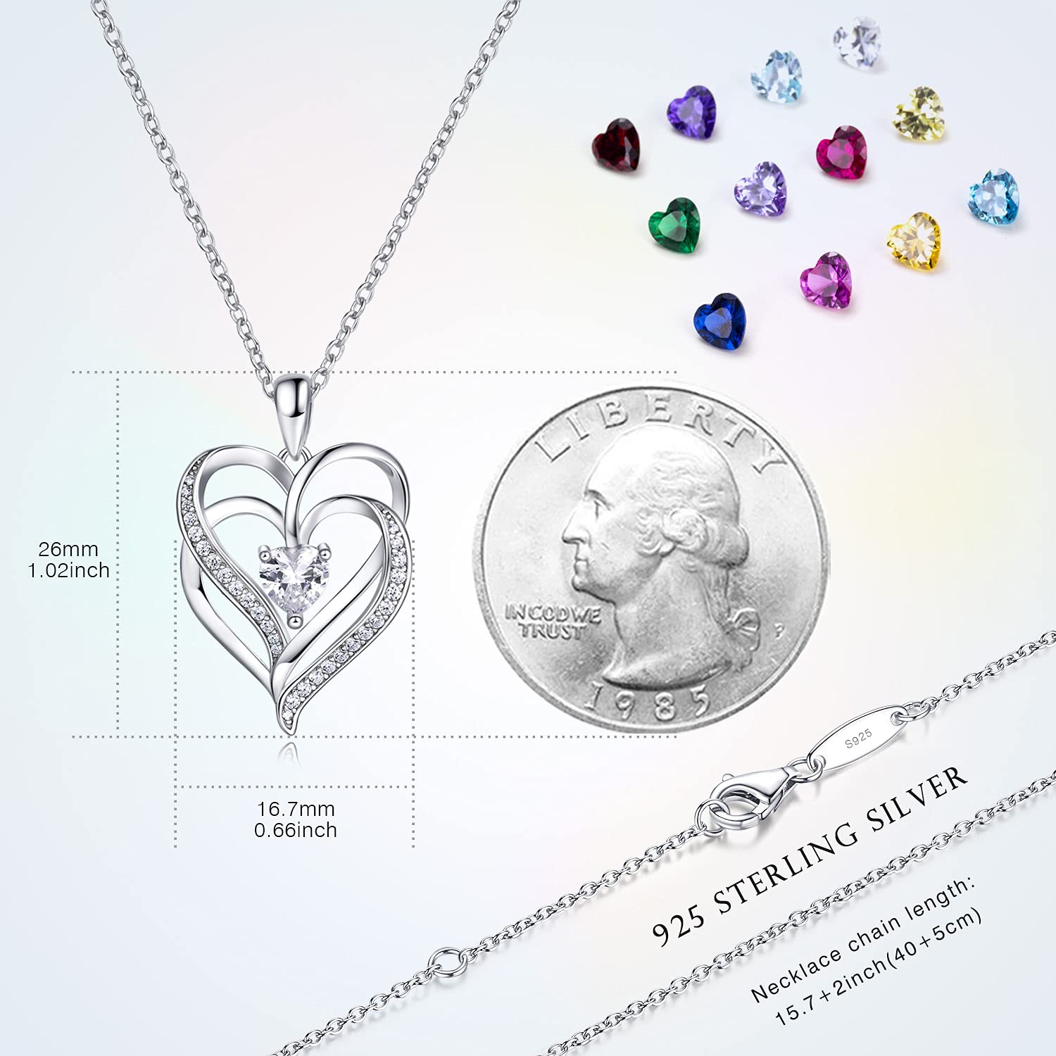 925 Sterling Silver Birthstone Necklace for Women - Heart Pendant Jewelry for Graduation, Anniversary, Birthday Gifts | Perfect for Mom, Grandma, Sister & Best Friends | Everyday Wear, Special Occasions & Gift-Giving