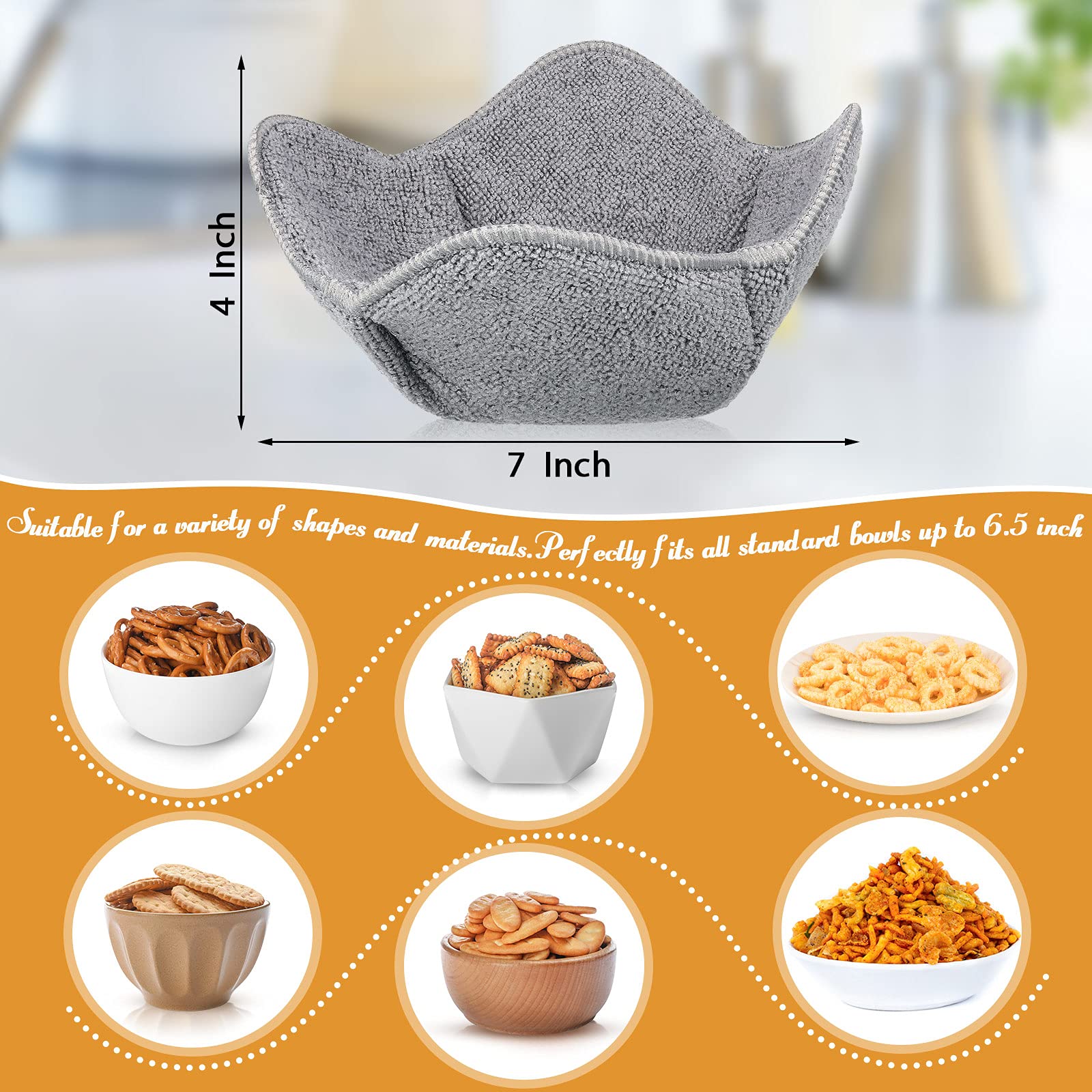 8-Piece Microwave Safe Bowl Holders Set - Heat Resistant Pot Holders for Hot Soup, Food & Meals (Grey) - Ideal for Kitchen, Dining & Serving Dishes Safely