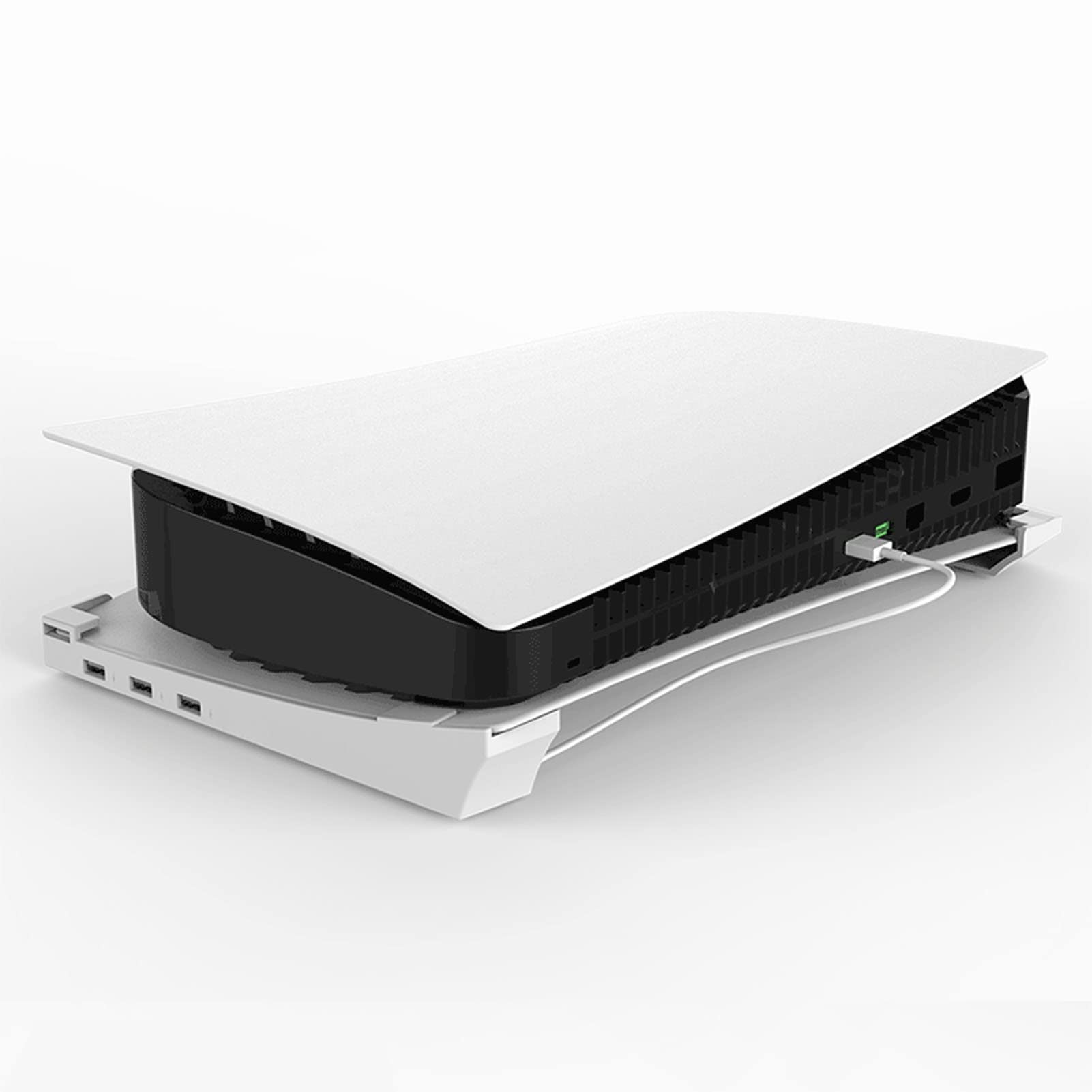 PS5 Horizontal Stand with 4 USB Ports - Compatible with PS5 Digital & Disc Edition - Durable Console Holder for Gaming Setup | Perfect for Living Room, Bedroom, or Game Room Organization