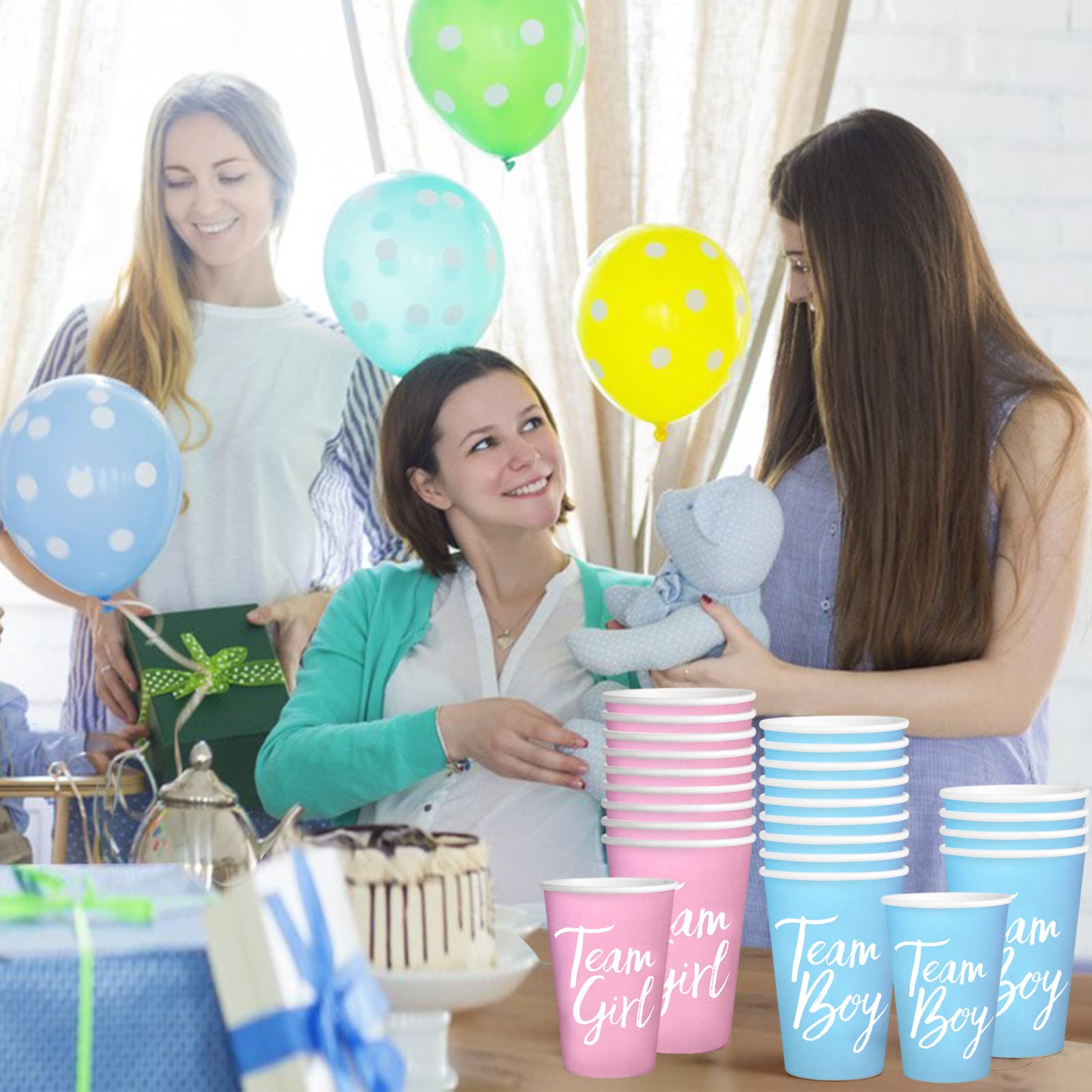 BRT Bearingshui 50-Pack Gender Reveal Party Paper Cups - Team Boy & Team Girl Baby Shower Decorations for Gender Reveal Parties, Baby Showers, and Celebrations