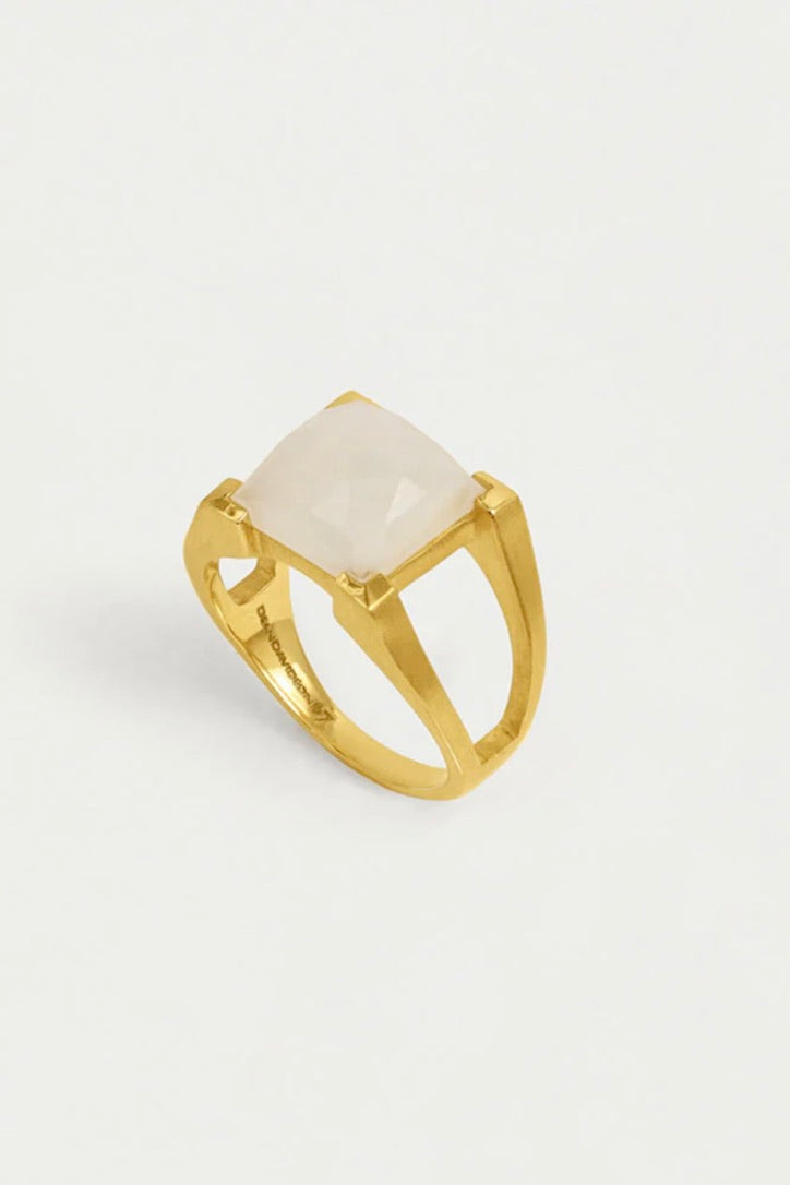 Rainbow Moonstone Mini Plaza Ring – Elegant Stackable Dainty Jewelry for Women, Perfect for Everyday Wear, Gift Giving & Special Occasions