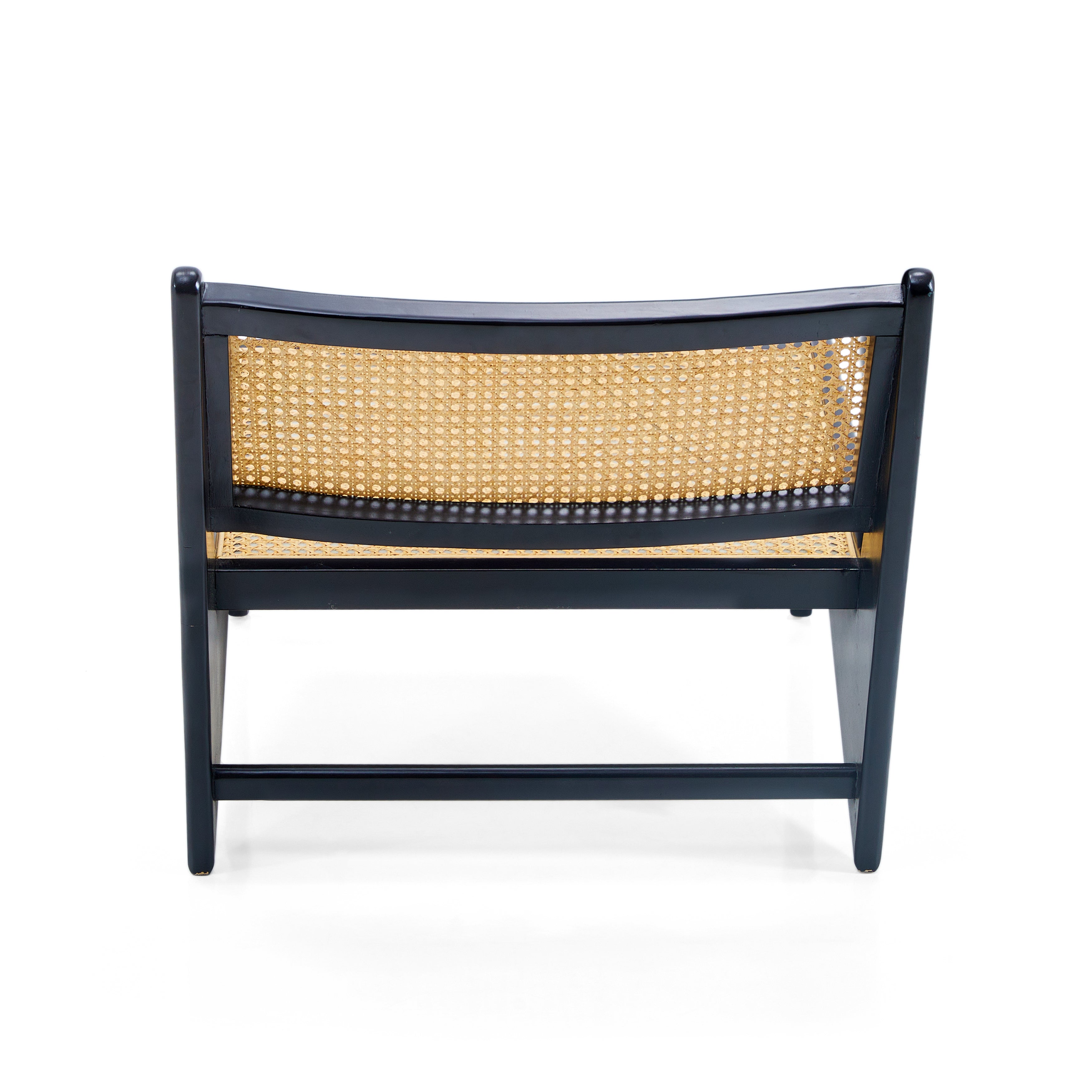 Black & Cane Kangaroo Low Slanted Modern Lounge Chair - Mid Century Inspired Accent Chair for Living Room, Bedroom & Office - Perfect for Relaxing, Reading & Lounging