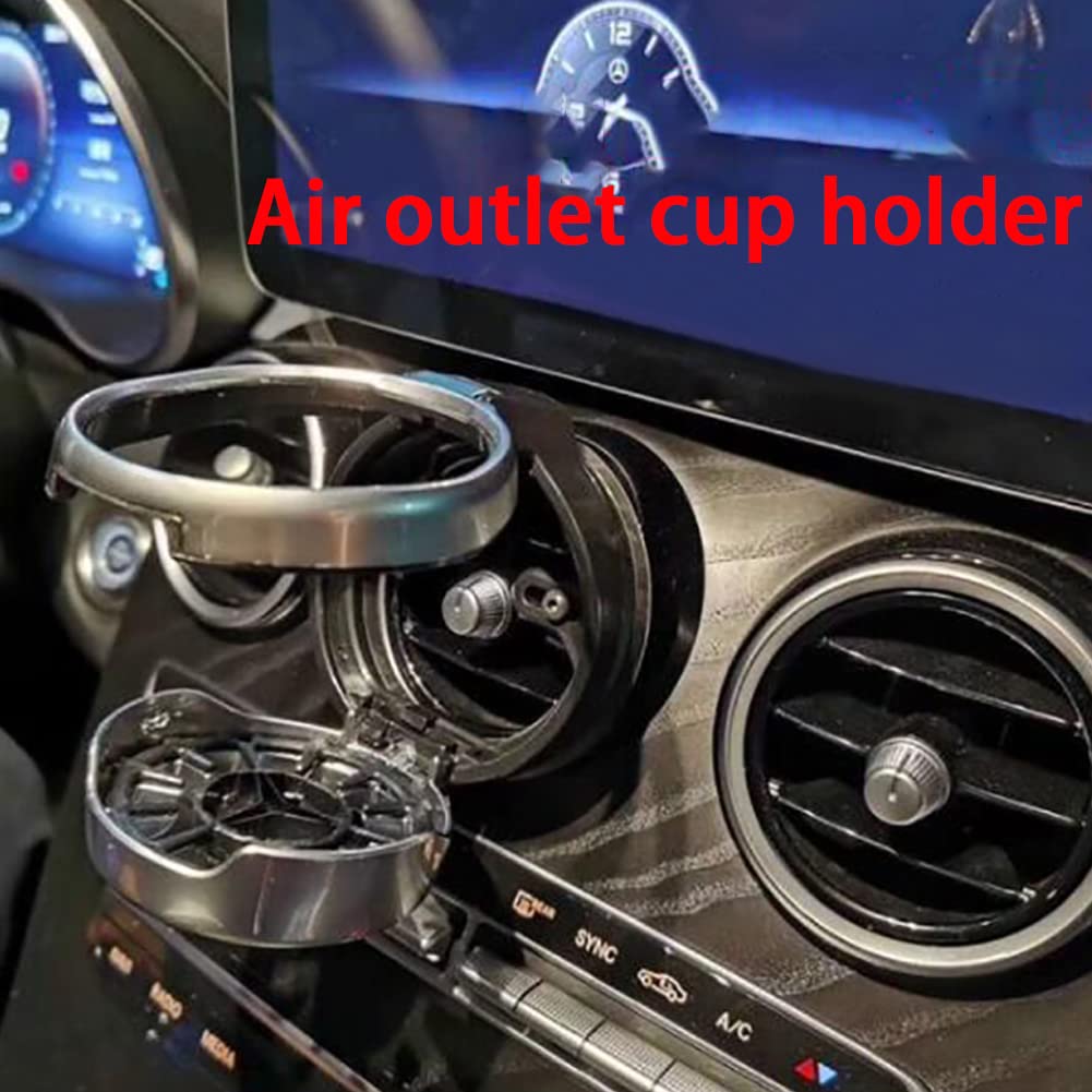 SEADEAR Foldable Car Cup Holder for Air Conditioner Vents - Universal Fit for Benz ABCE Class GLC V260S, Silver - Perfect for Coffee, Drinks & Bottles While Driving