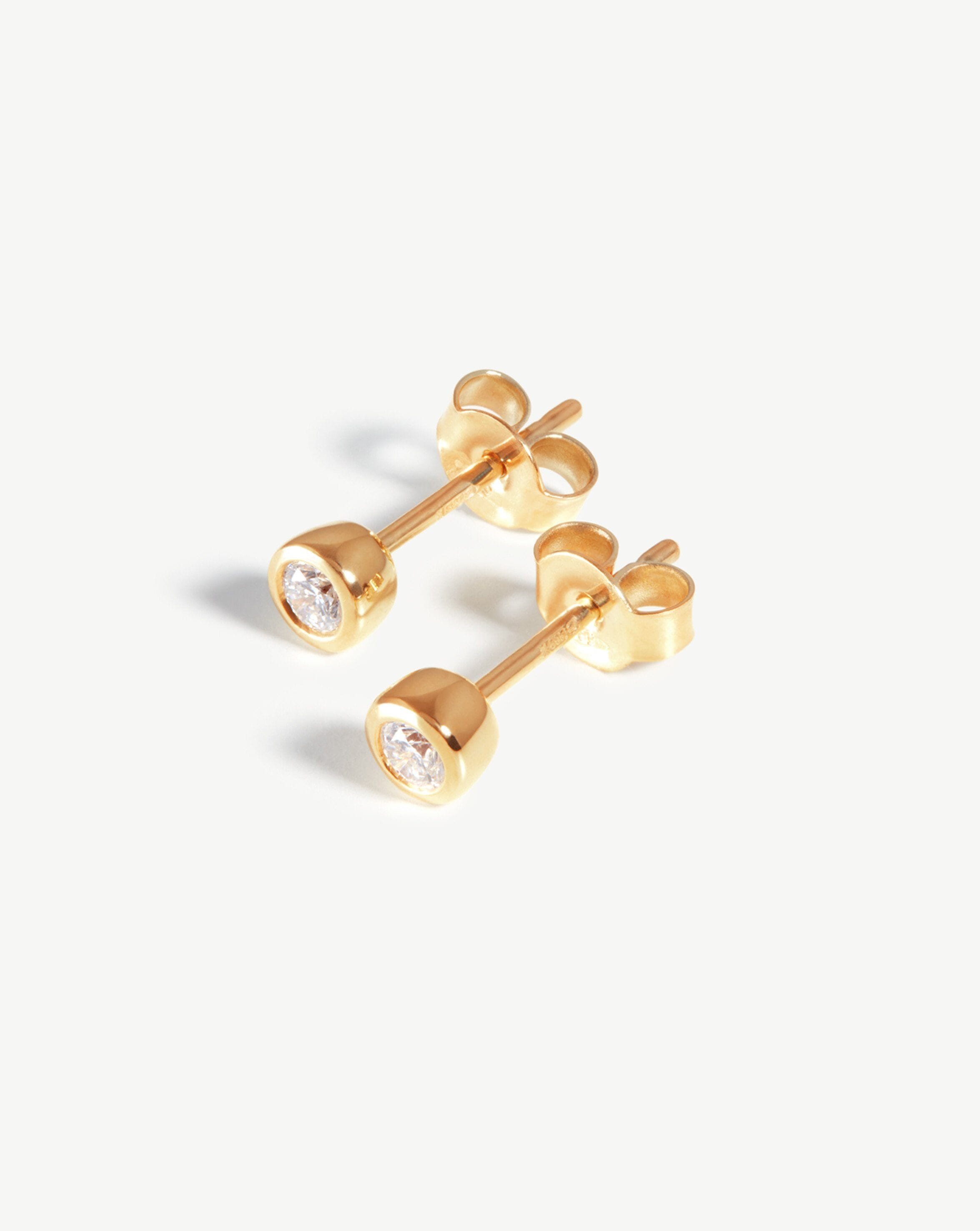 14K Solid Gold Solitaire Diamond Stud Earrings for Women - Classic Round Cut Studs for Everyday Wear, Anniversary Gifts & Special Occasions