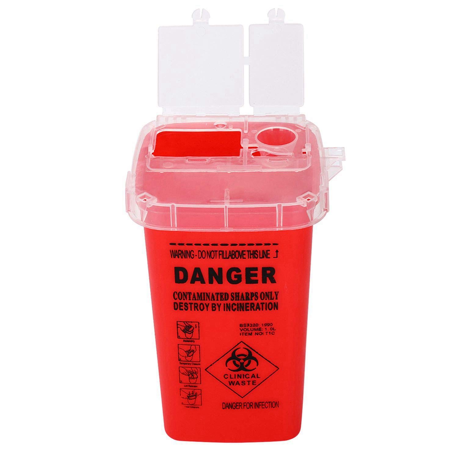 DOWEI 5 Pack Sharps Disposal Container - 1 Quart Biohazard Needle Disposal Box for Medical Waste, Home Healthcare & Tattoo Supplies - Safe Needle Disposal Solution for Clinics, Hospitals & Home Use
