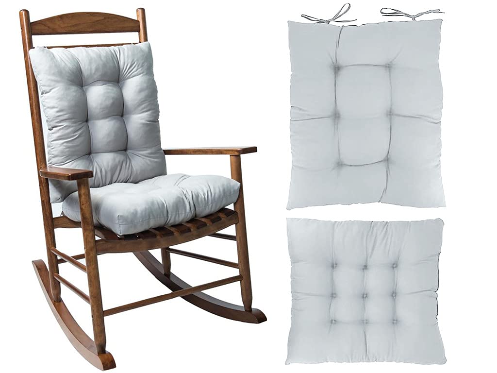 Owill-home Rocking Chair Cushion Set - 2 Piece Soft Non-Slip Indoor/Outdoor Seat and Back Cushions with Ties for Patio Furniture, Gray - Perfect for Porch, Garden, and Living Room Relaxation