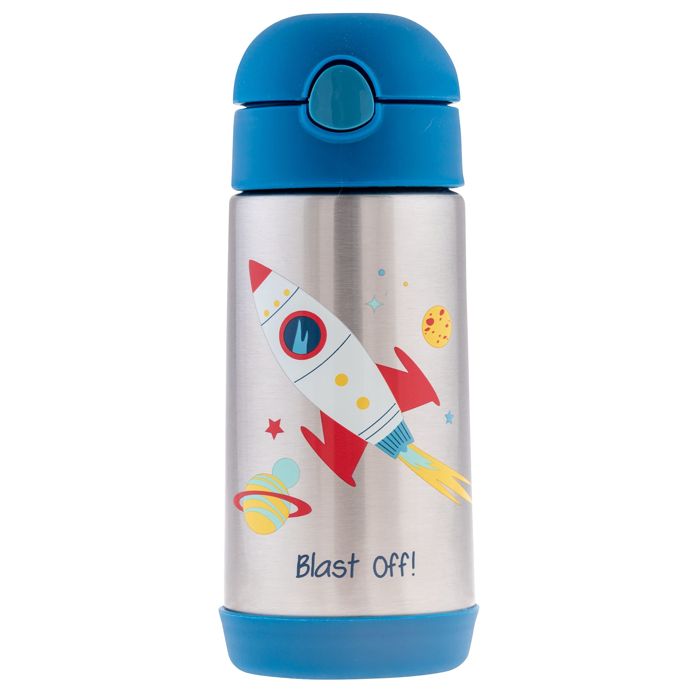 Stephen Joseph Double Wall Stainless Steel Insulated Water Bottle for Kids & Toddlers - 11.8oz BPA-Free Vacuum Insulated Bottle with Straw, Leakproof & Durable - Perfect for School, Travel & Outdoor Activities (SJ1212 ROCKET)