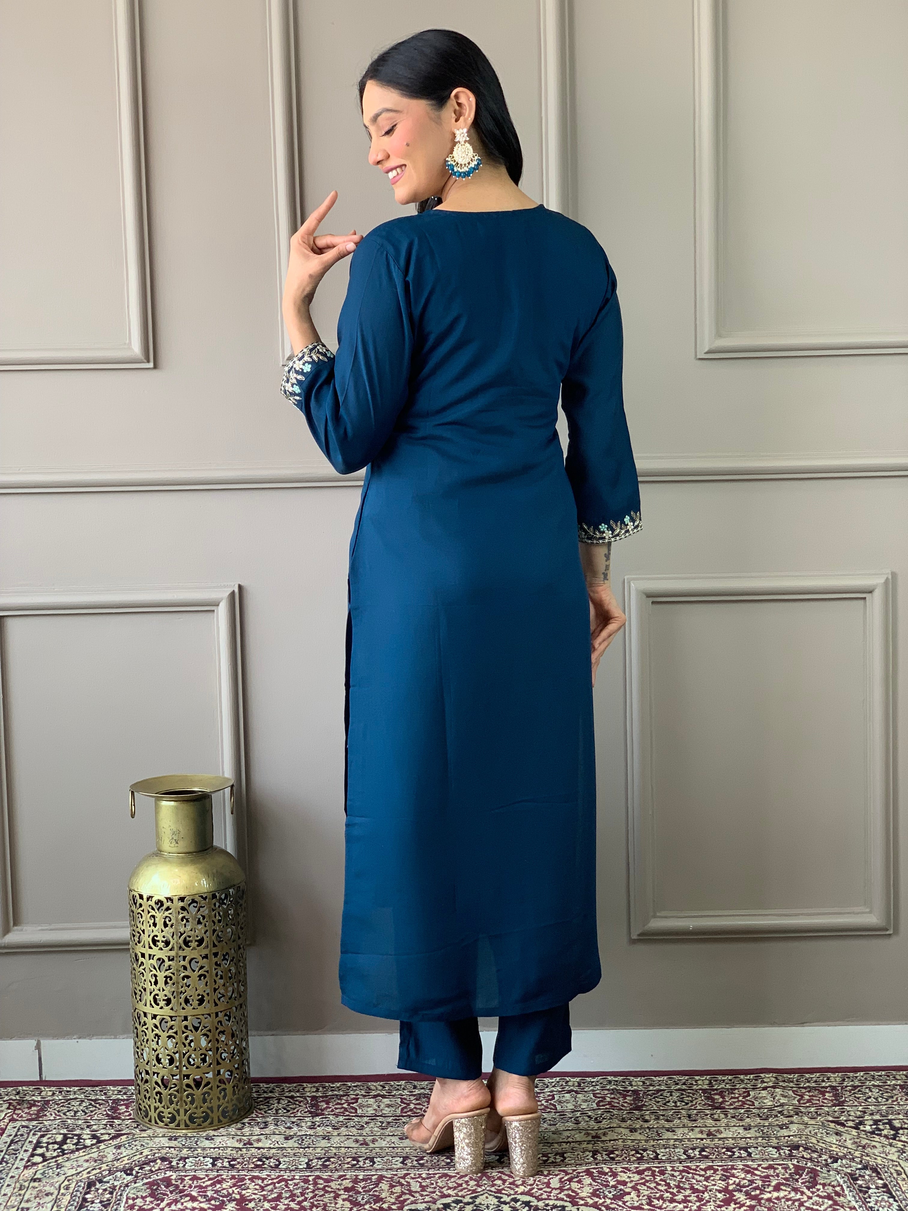 Stylish Blue Pant Suit with Designer Embroidery - Ready to Wear Formal Outfit for Women | Perfect for Weddings, Office Wear & Special Occasions