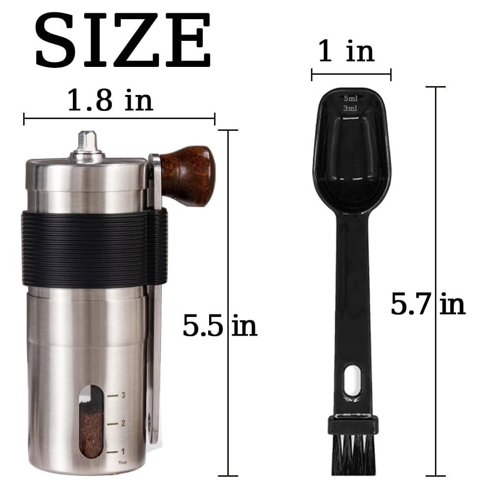 Premium Manual Coffee Grinder - Ceramic Burr Mill for Espresso & French Press | Adjustable Coarse to Fine Grind | Portable Stainless Steel Hand Crank Coffee Maker for Home, Travel & Camping | Includes Storage Pouch, Brush & Spoon | Perfect for Coffee Enthusiasts & Outdoor Adventures