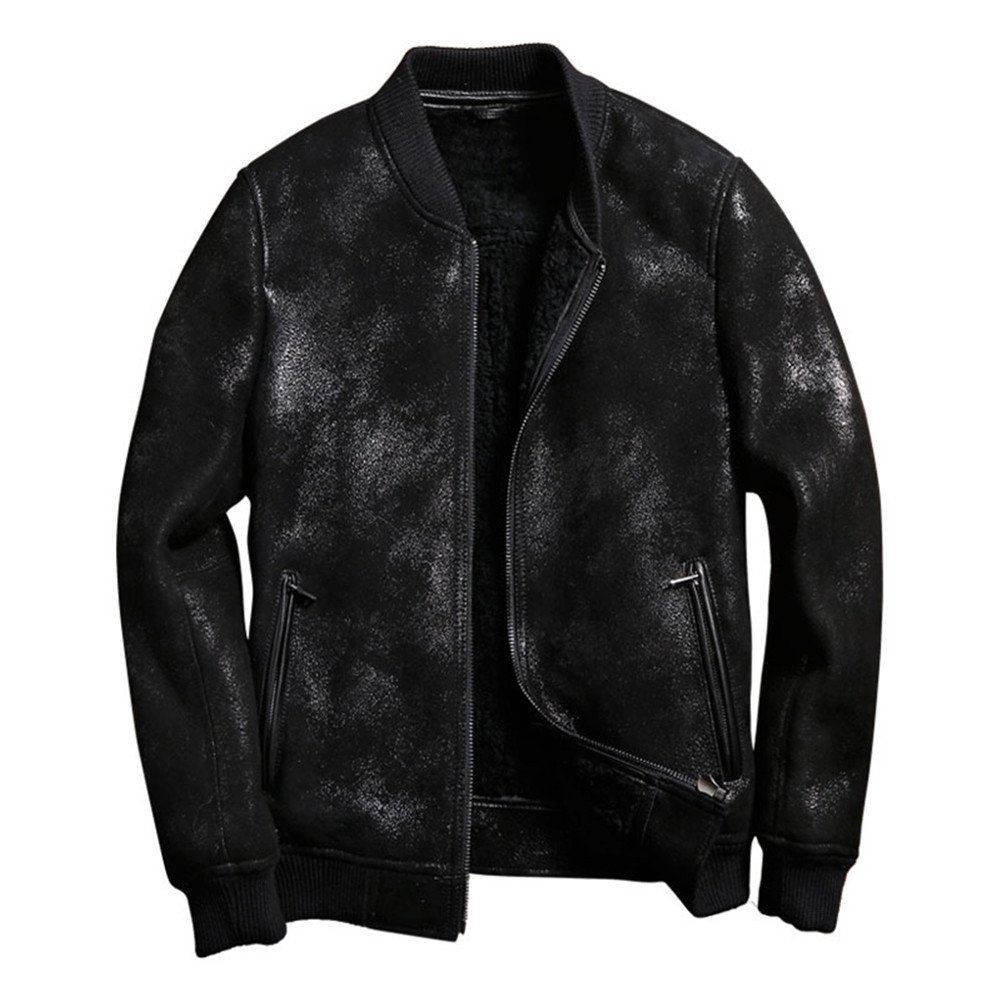 Men's Shearling Leather Jacket - Warm Sheepskin Pilot Coat for Motorcycle & Winter