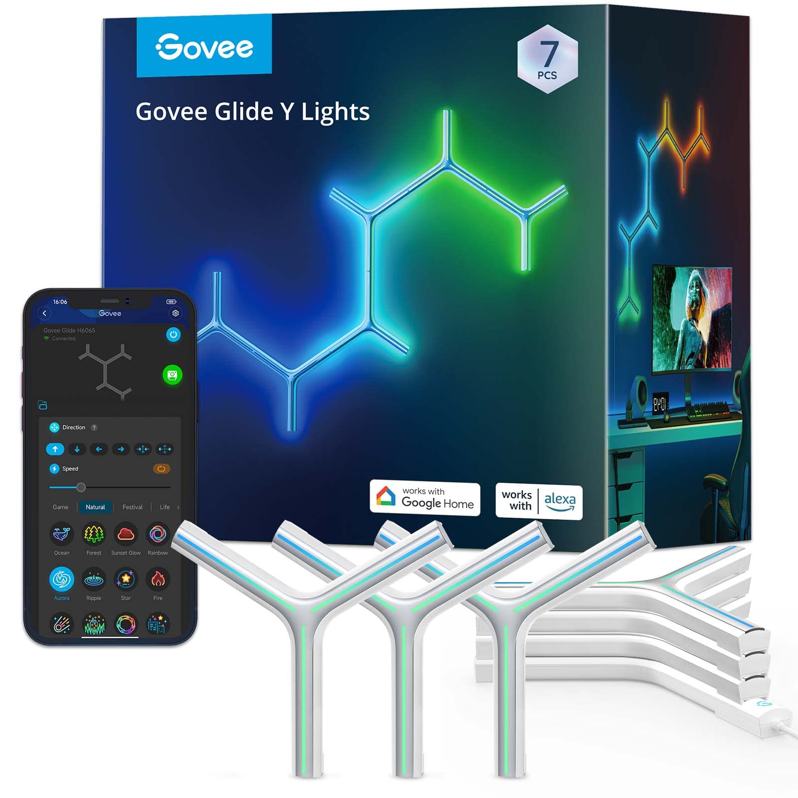Govee Glide RGBIC LED Wall Lights - Smart Wi-Fi Gaming Lights with Music Sync for Gaming Room Setup