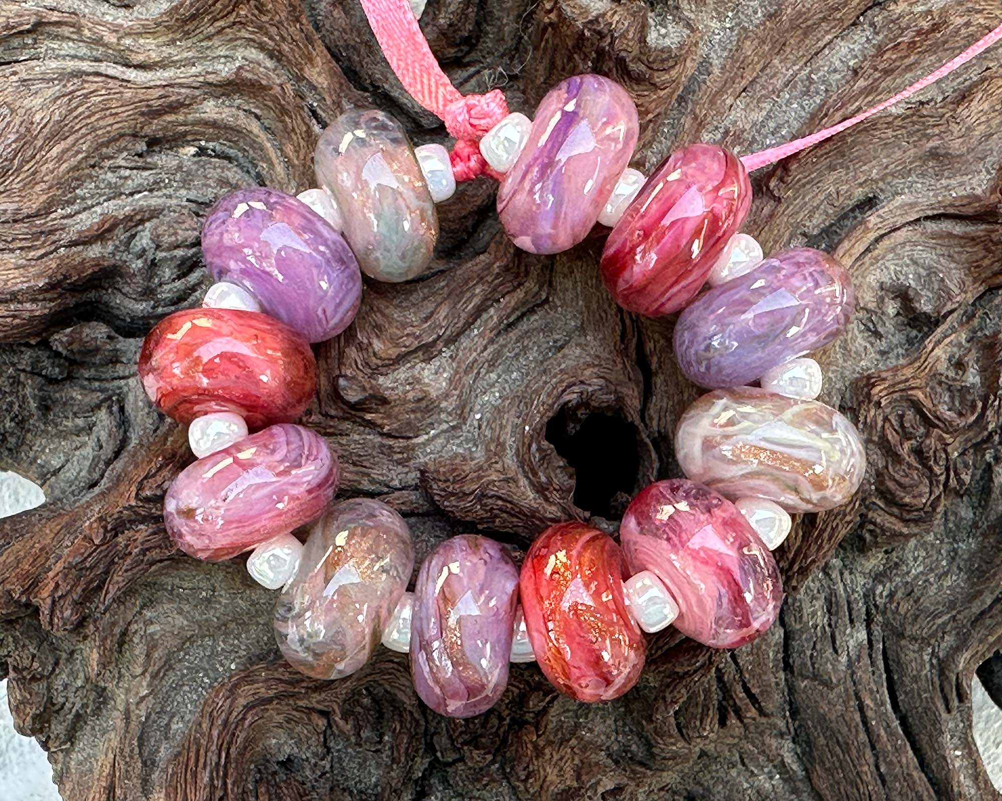 12 Pink Swirl Mix Lampwork Glass Beads for Jewelry Making - DIY Bracelets, Necklaces & Craft Projects (SRA Certified)