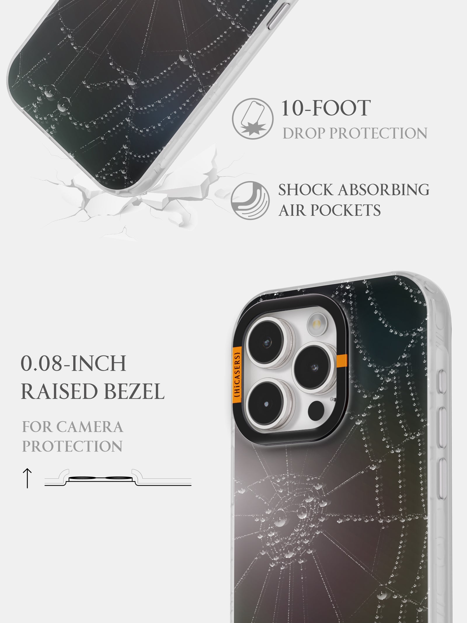Iridescent Mirror Phone Case for iPhone & Samsung - Dewdrop Web Design, Grey - Perfect for Parties, Selfies & Everyday Glam